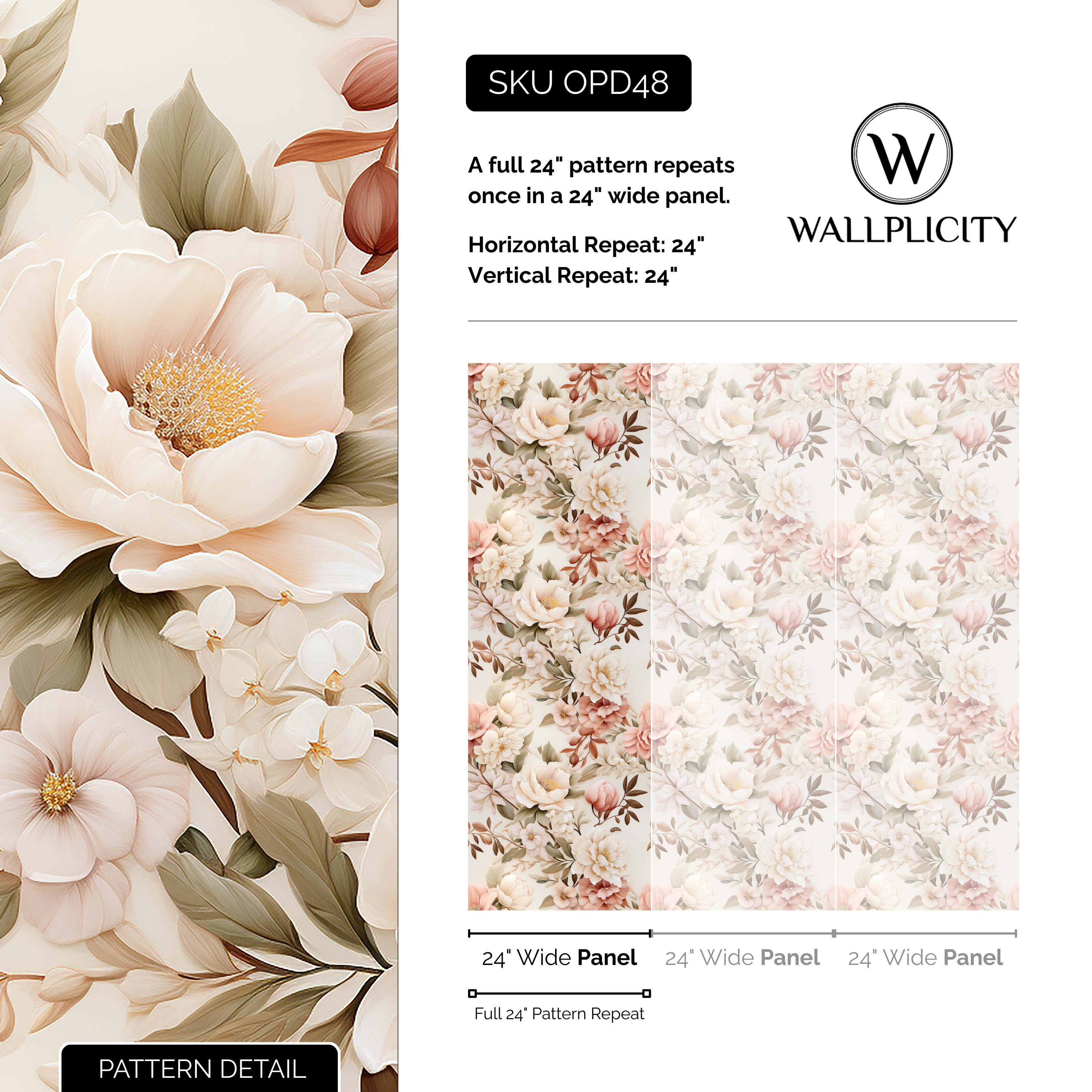 Antique Blush wallpaper pattern detail and repeat size