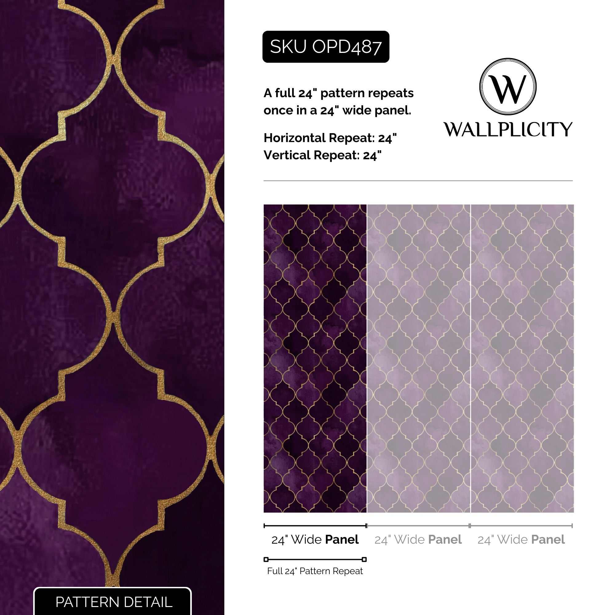Amethyst Trellis wallpaper pattern detail and repeat size