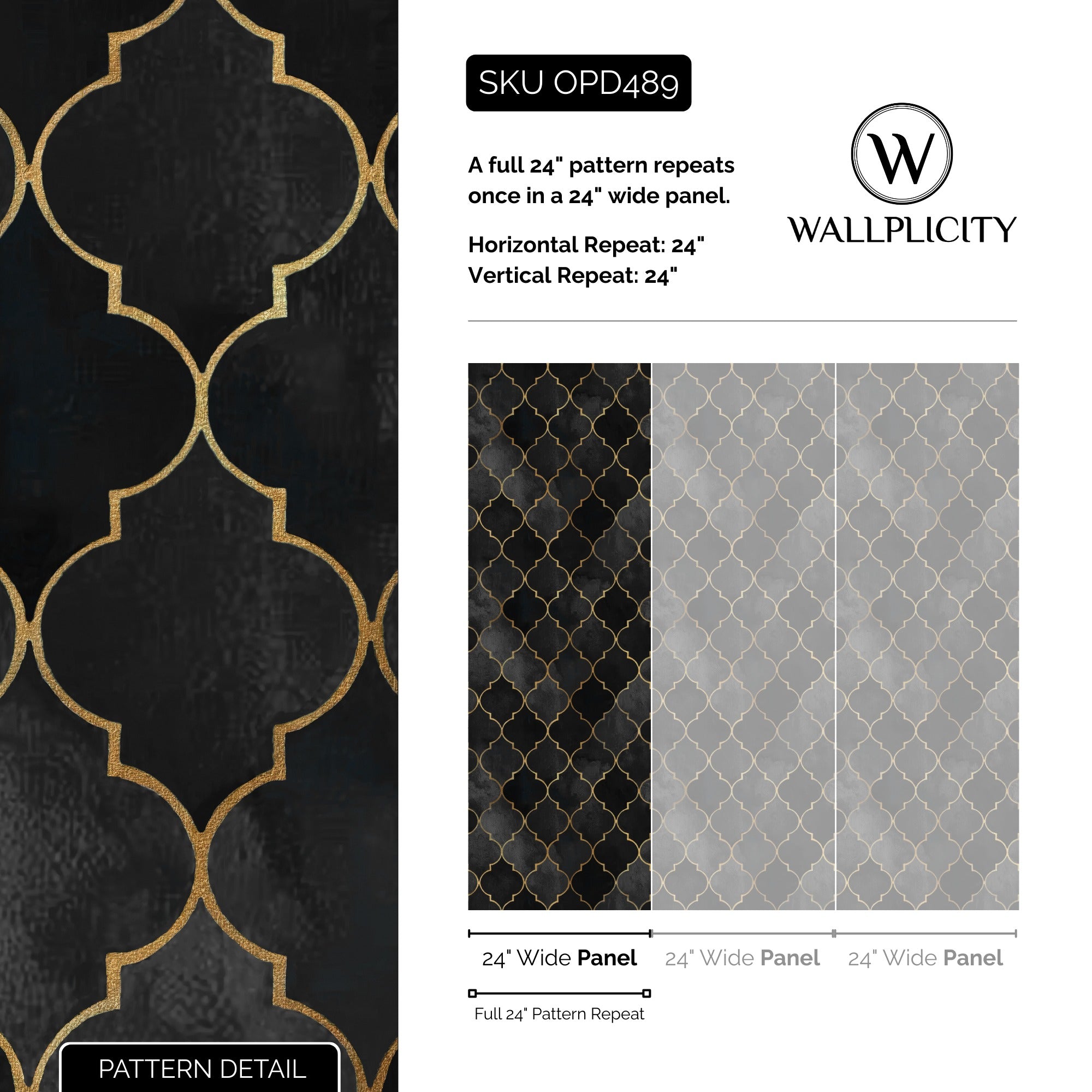 Gatsby Noir wallpaper pattern detail and repeat size