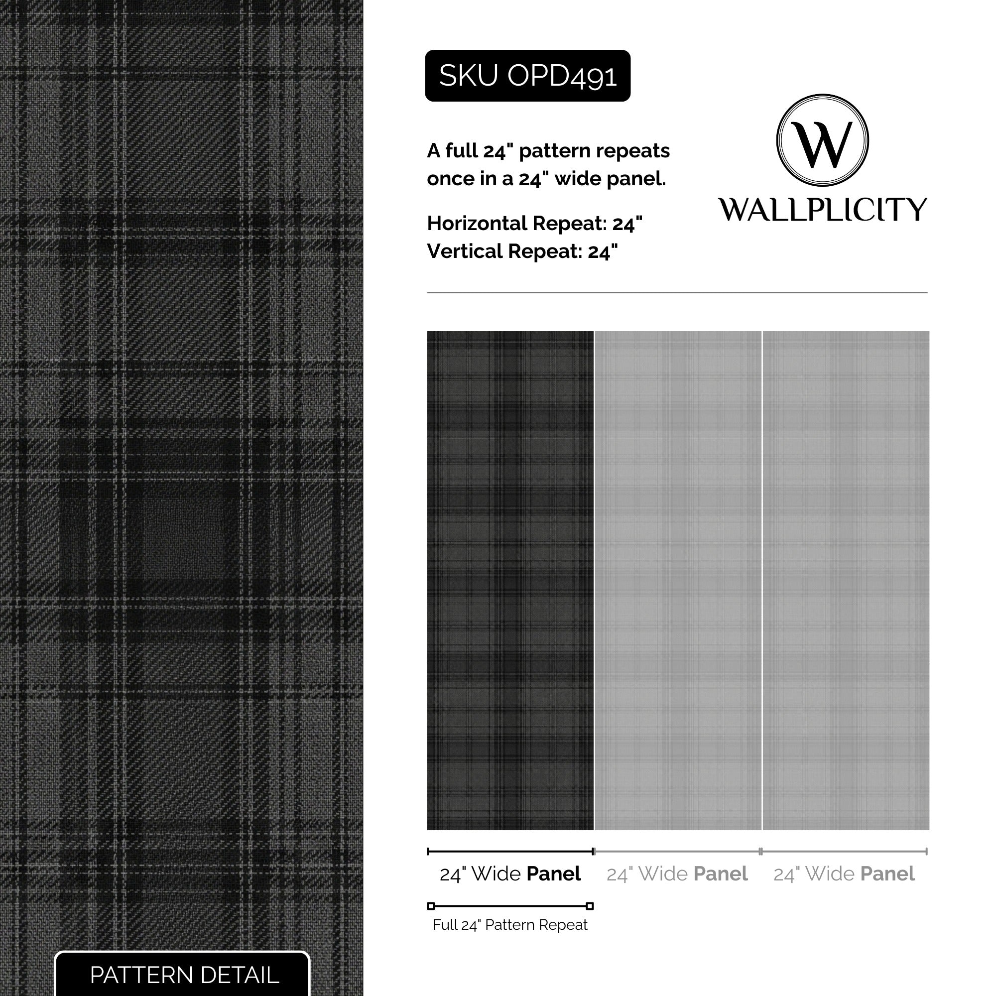 Charcoal Flannel wallpaper pattern detail and repeat size
