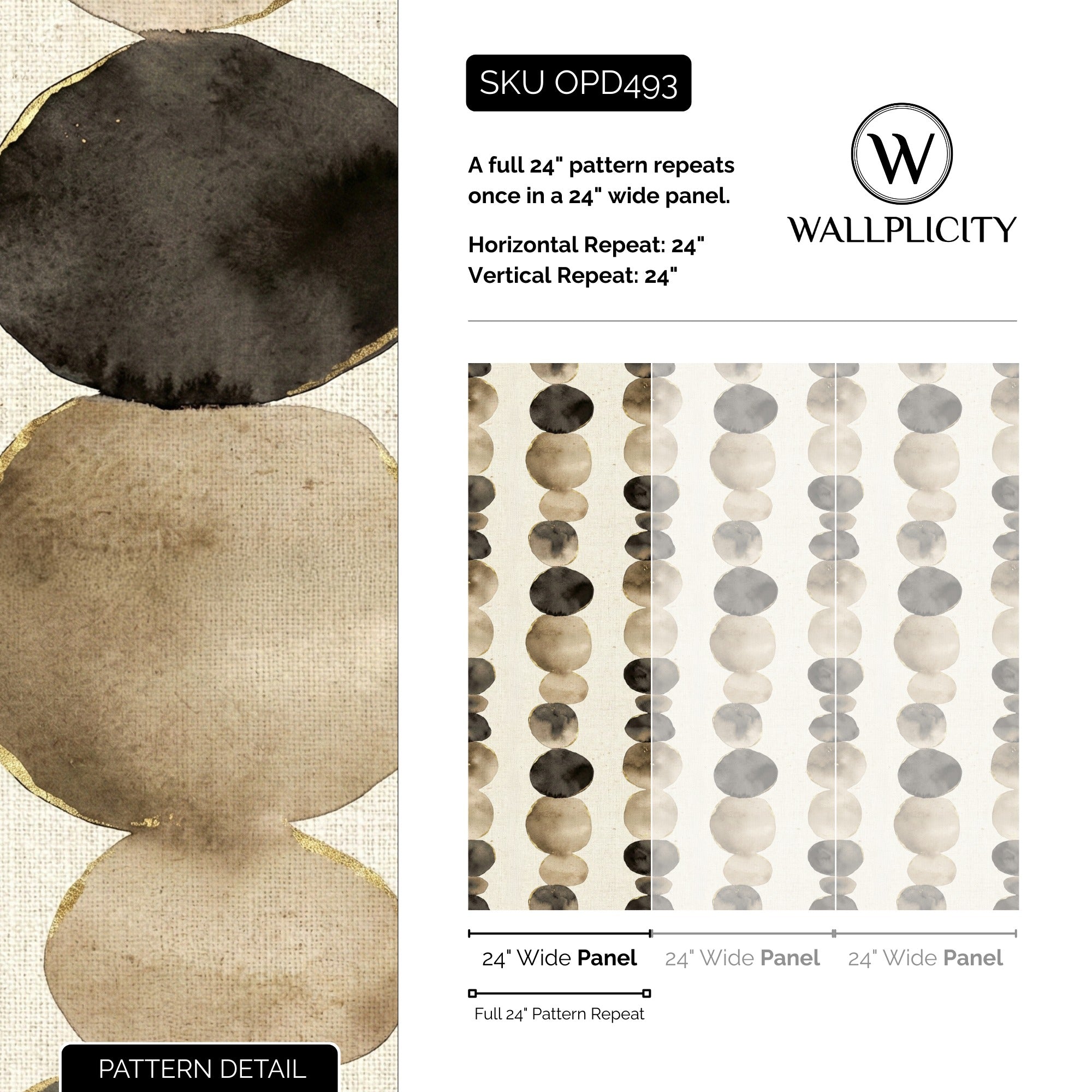 River Stones wallpaper pattern detail and repeat size