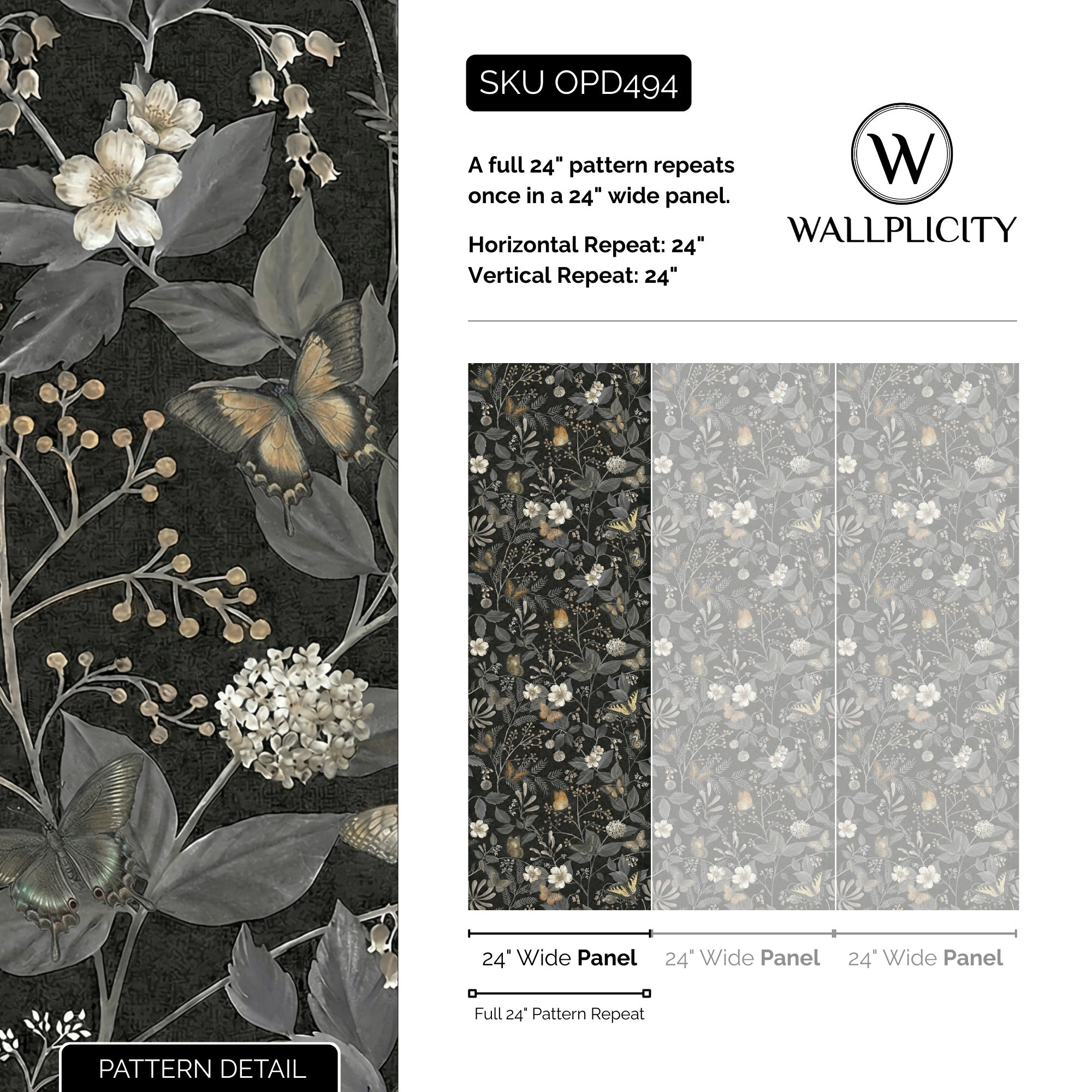 Velvet Flutter wallpaper pattern detail and repeat size