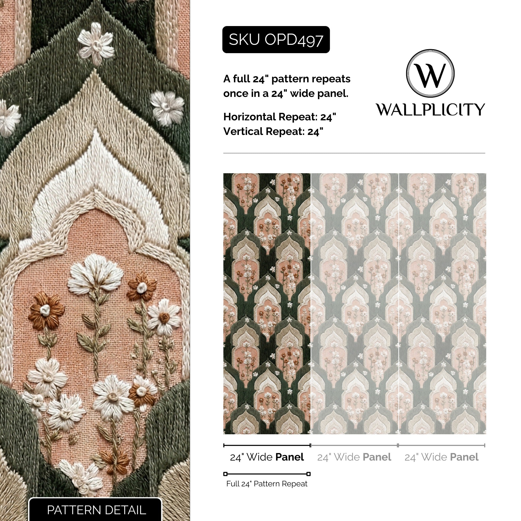 Emerald Medina wallpaper pattern detail and repeat size