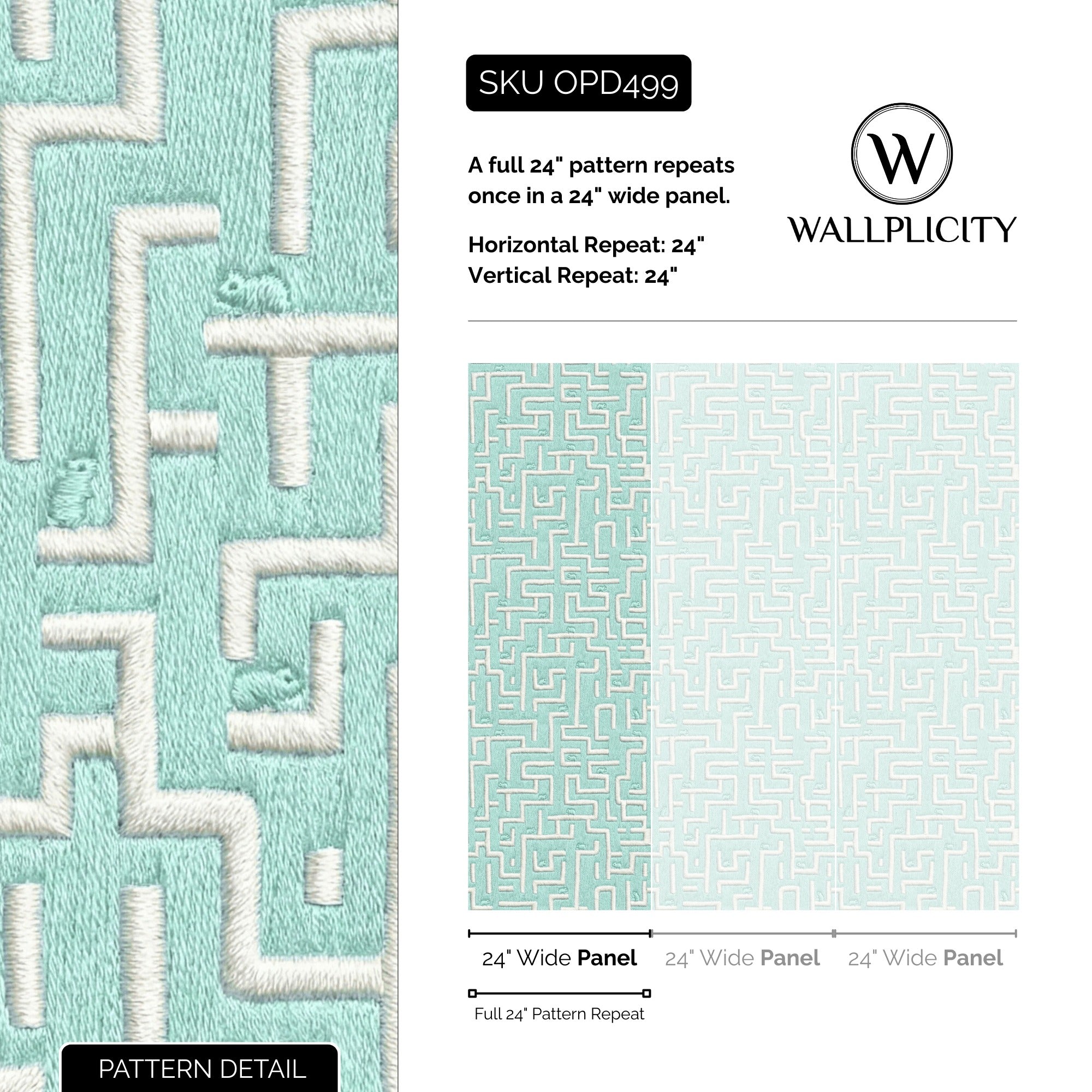Mint Maze wallpaper pattern detail and repeat size