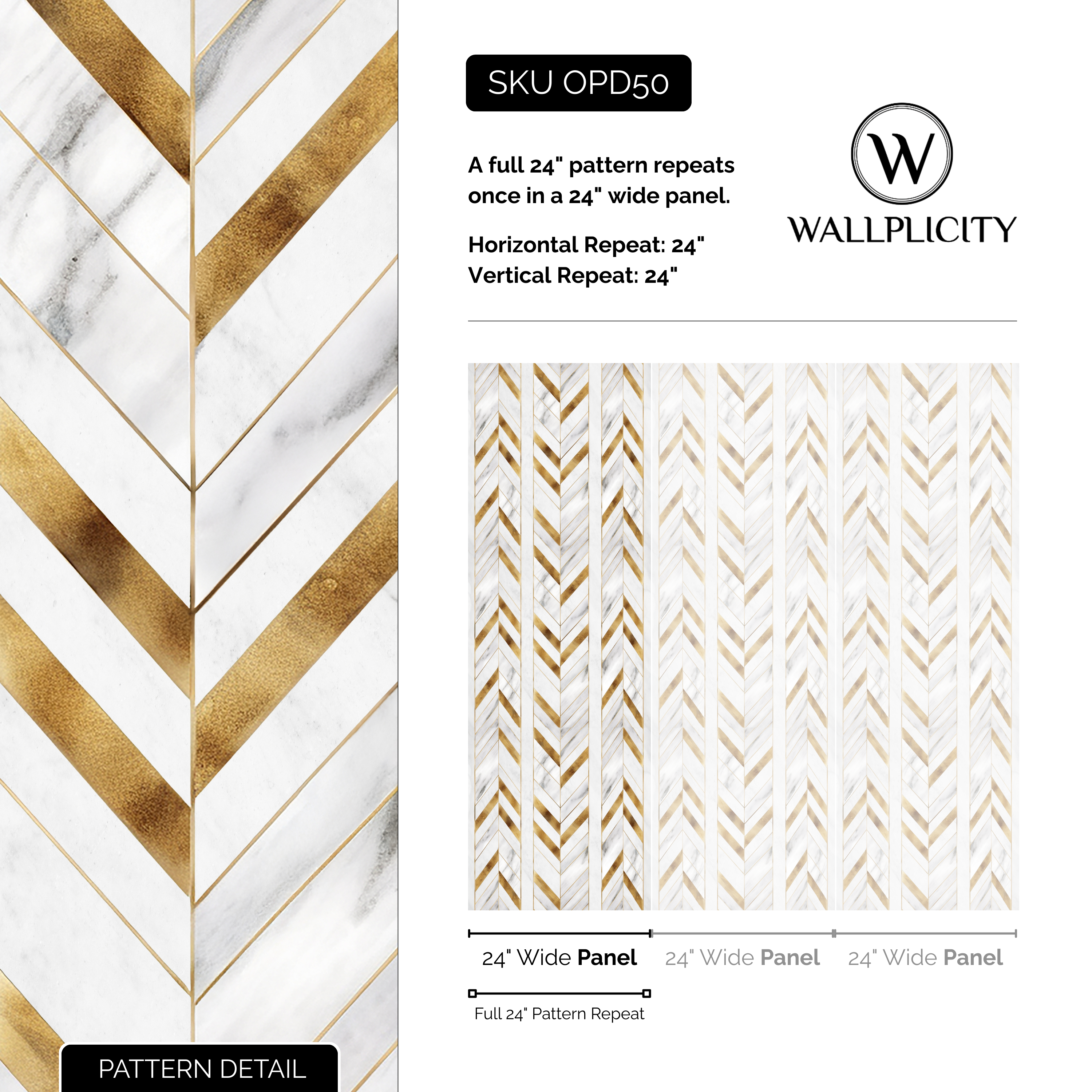 Gilded Chevron wallpaper pattern detail and repeat size
