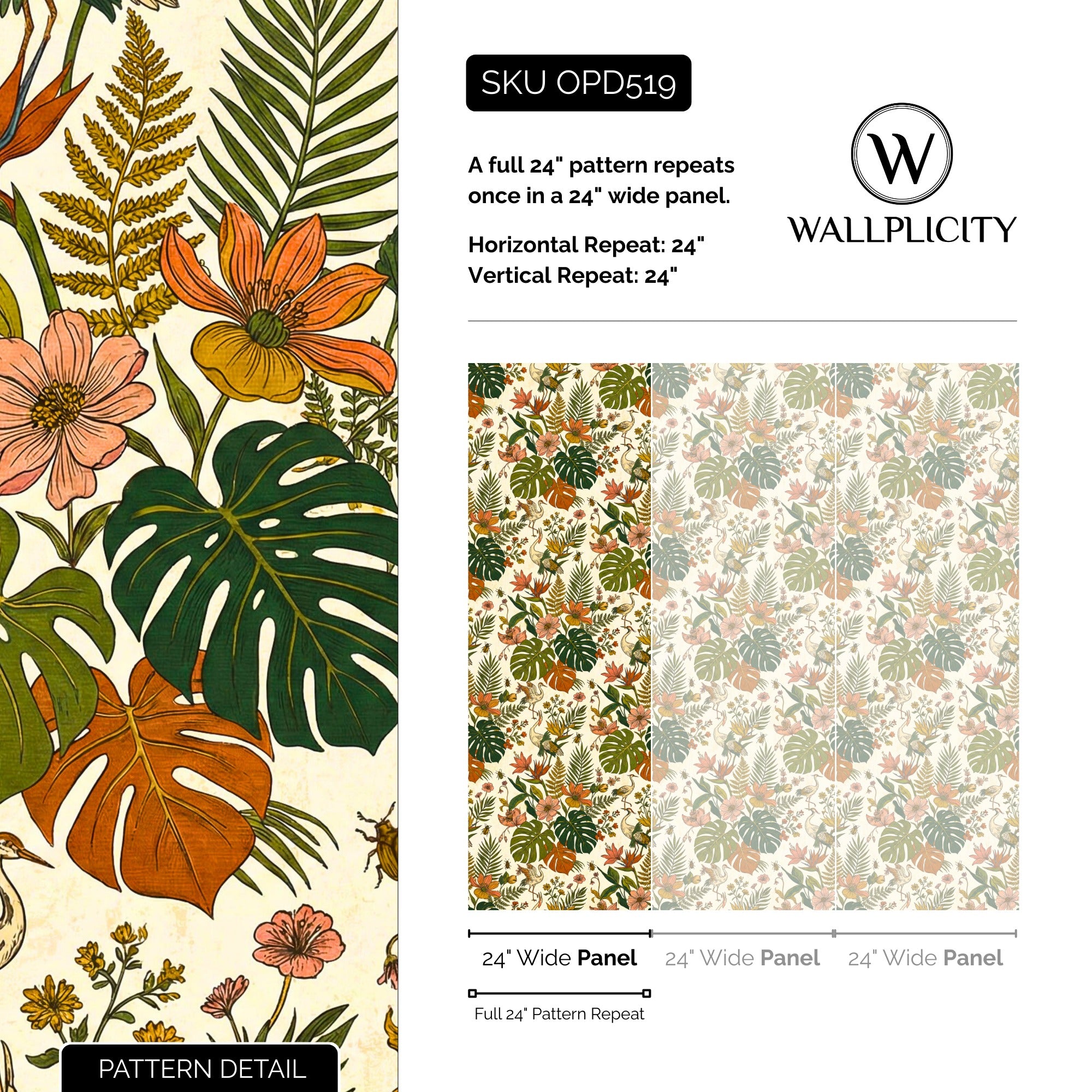 Monstera Mambo wallpaper pattern detail and repeat size