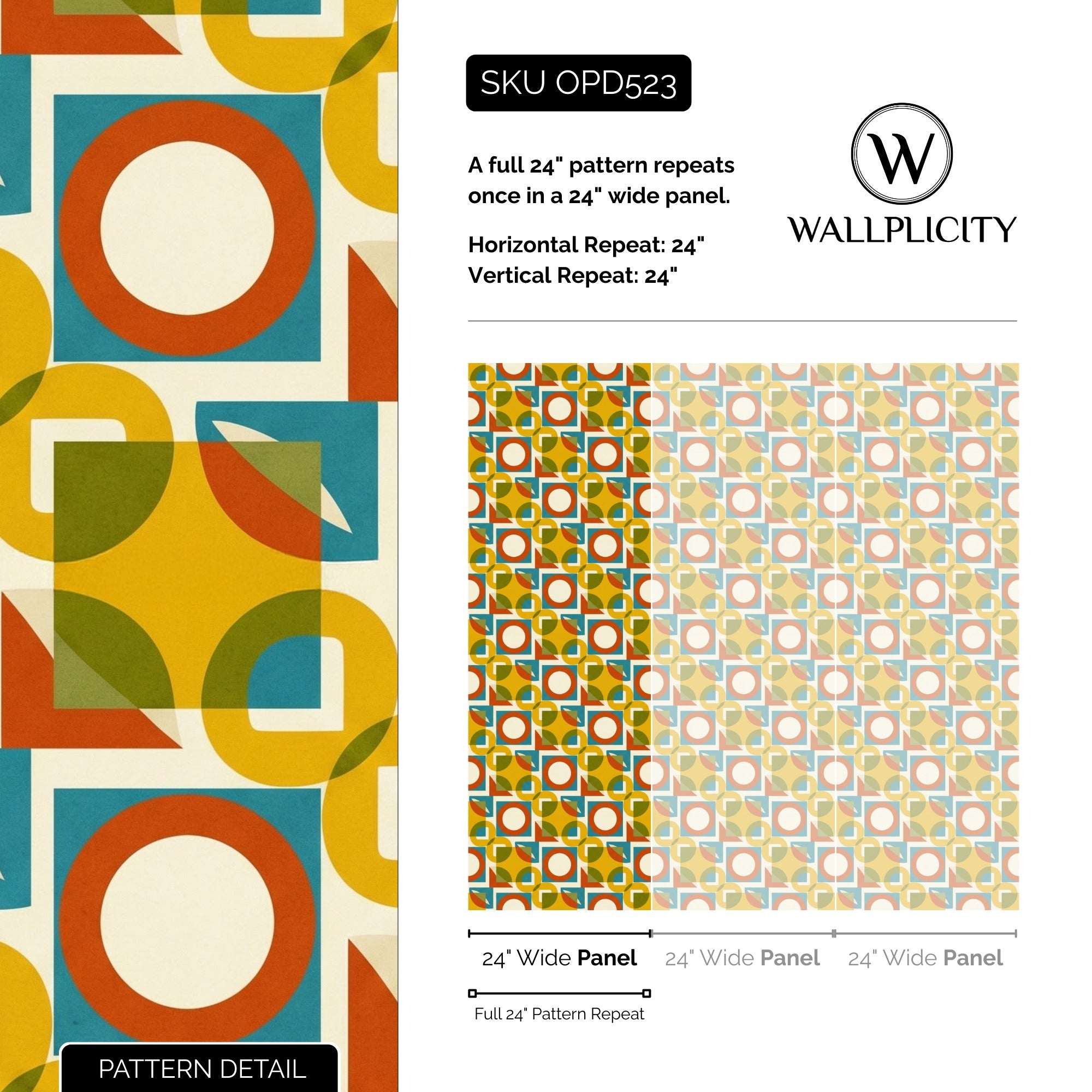 Sunny Mod wallpaper pattern detail and repeat size