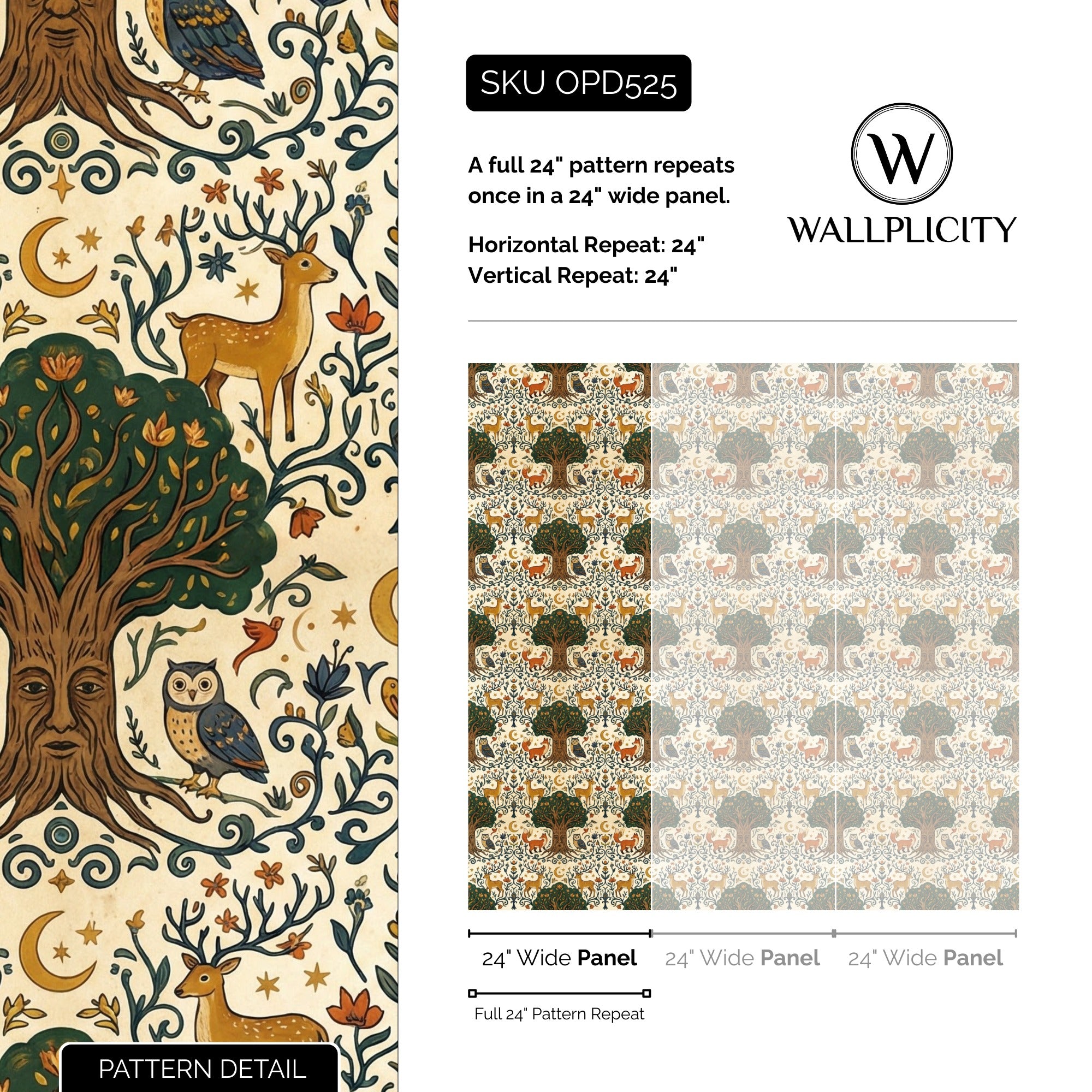 Woodland Lullaby wallpaper pattern detail and repeat size