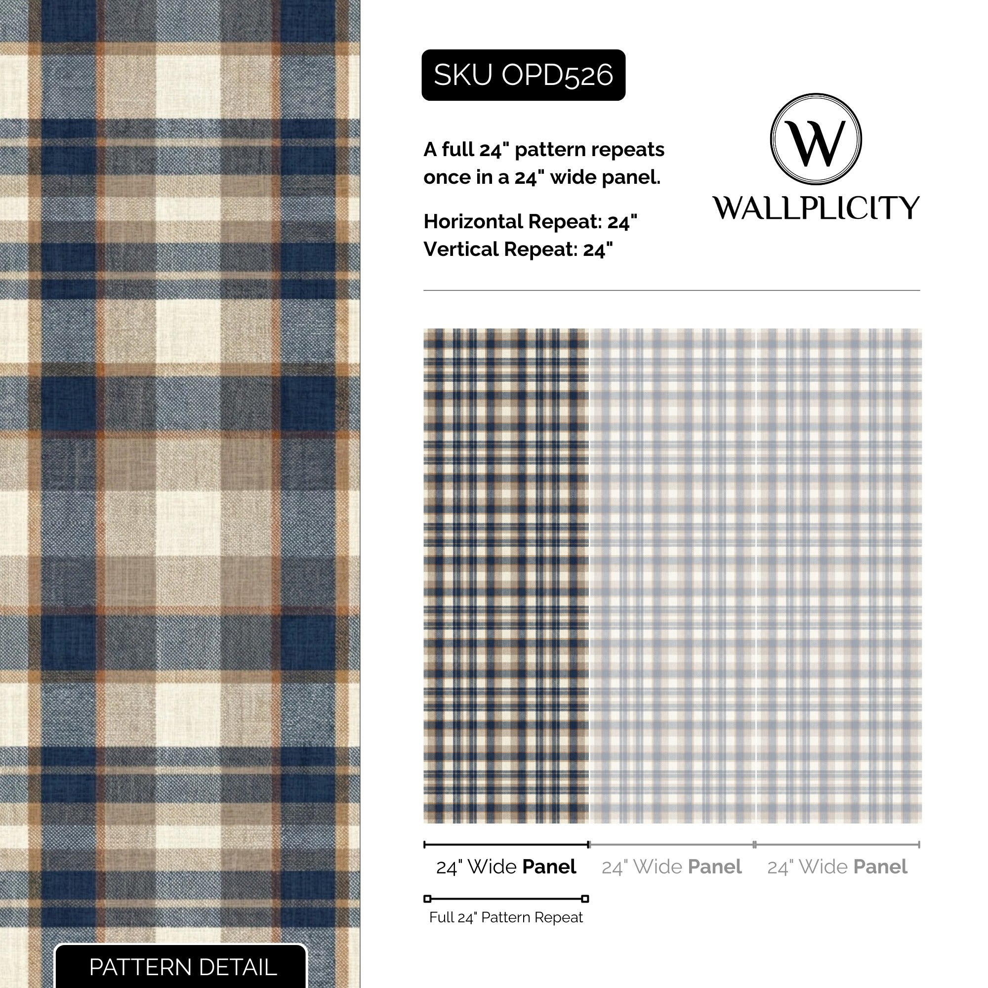 Cottage Plaid wallpaper pattern detail and repeat size