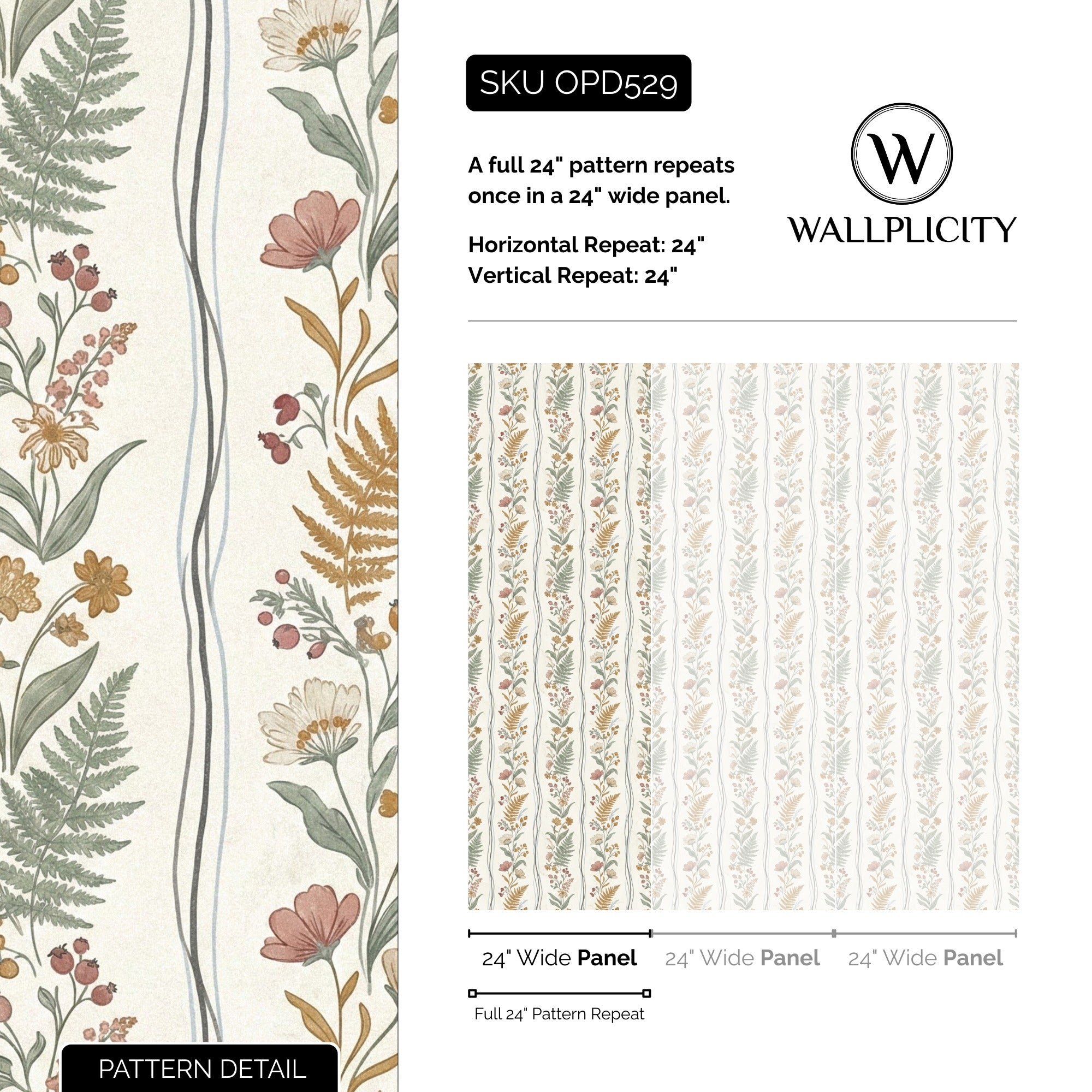 English Posy wallpaper pattern detail and repeat size