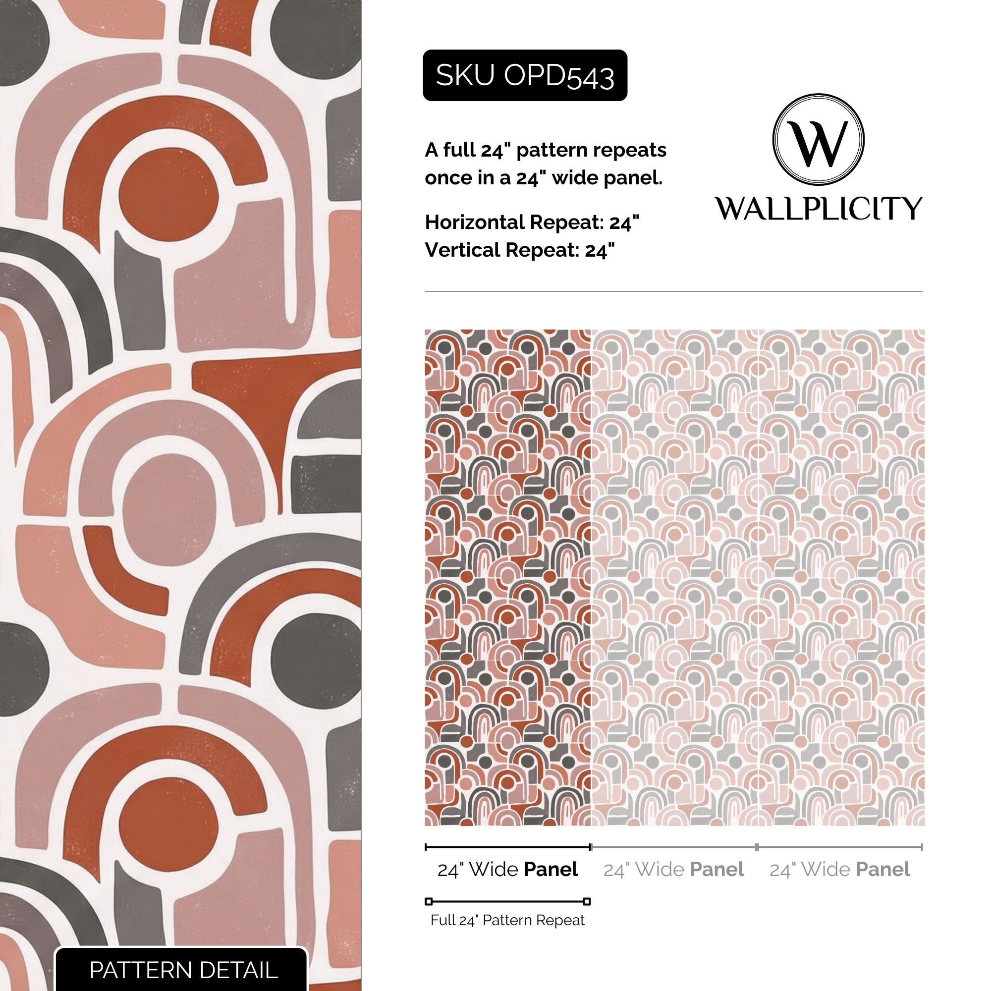 Blush Century wallpaper pattern detail and repeat size