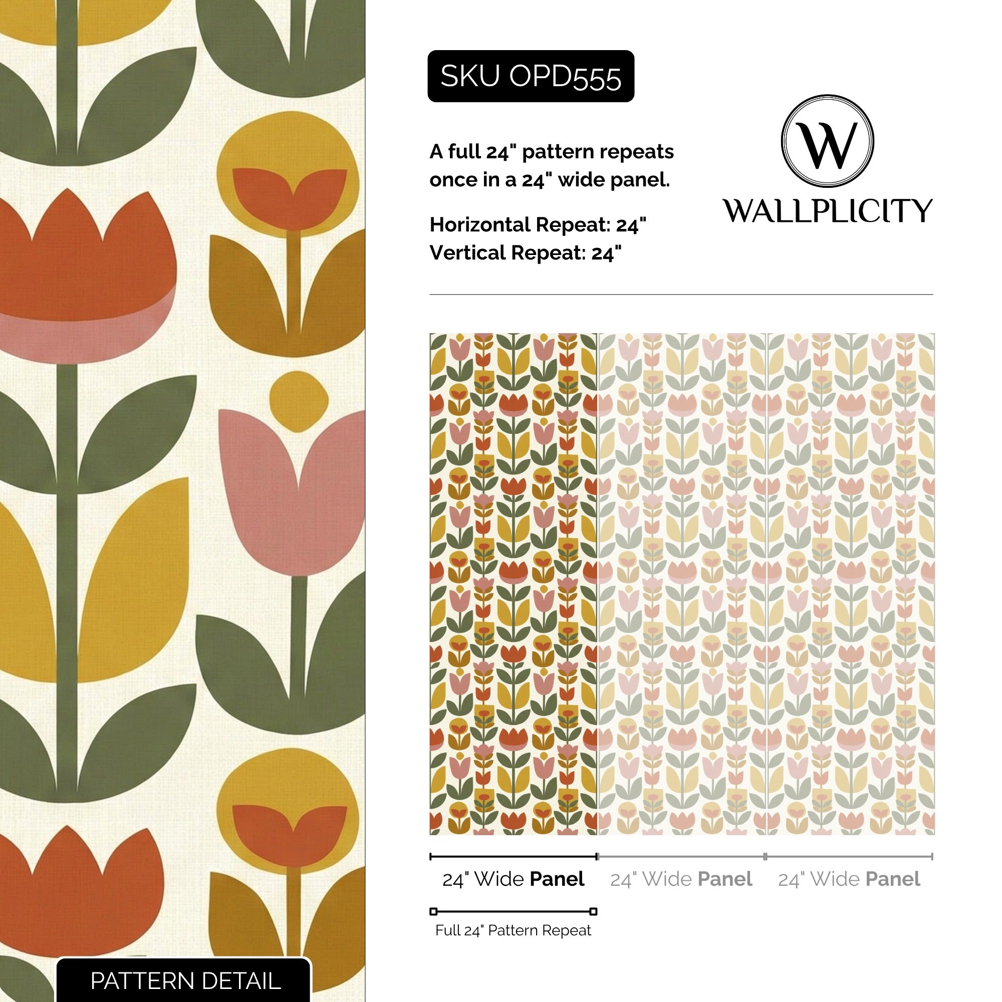 Amber Tulip wallpaper pattern detail and repeat size