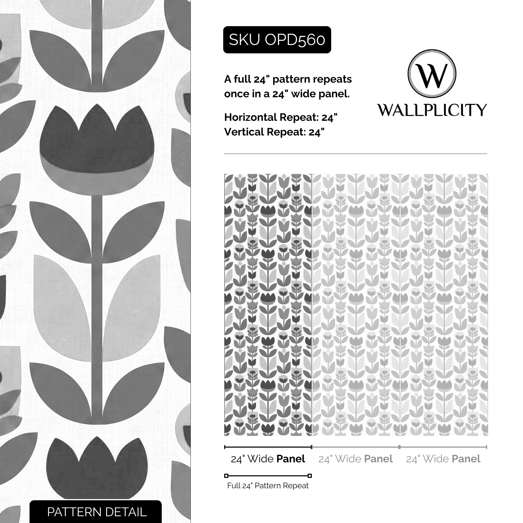 Tulip Noir wallpaper pattern detail and repeat size