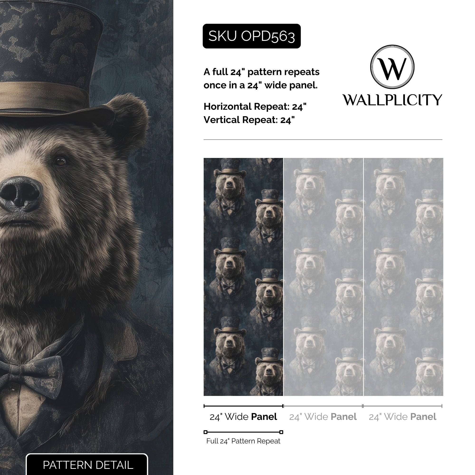 Dapper Bear wallpaper pattern detail and repeat size