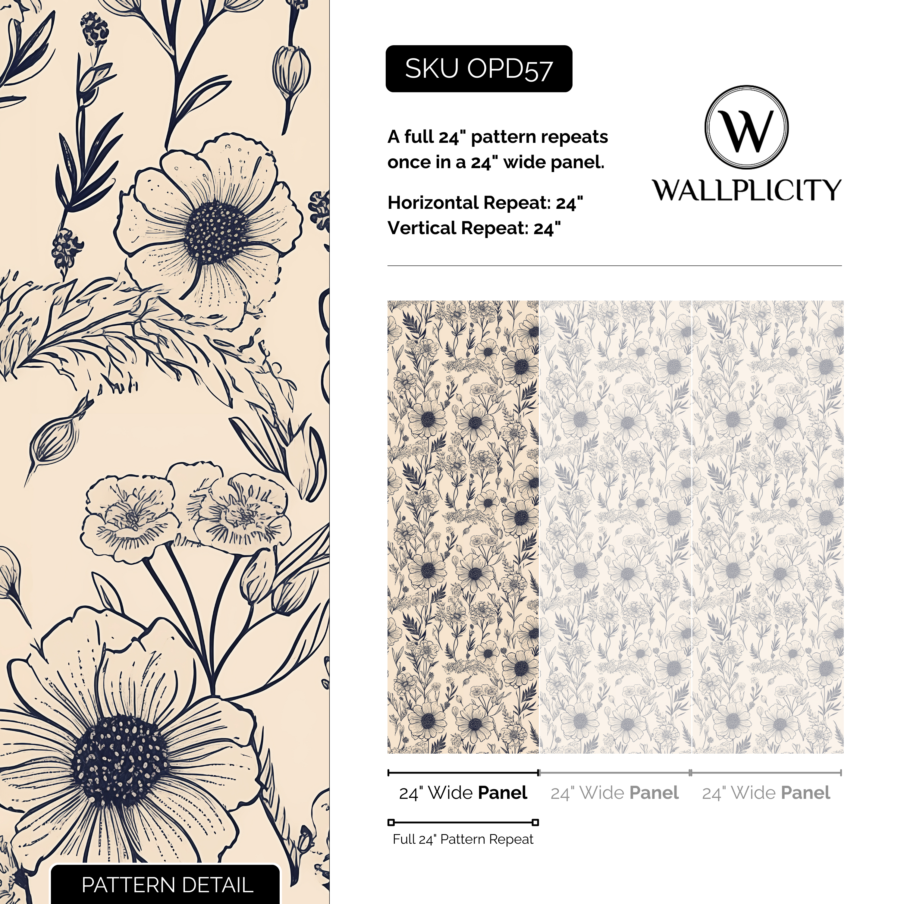 Navy Heirloom wallpaper pattern detail and repeat size