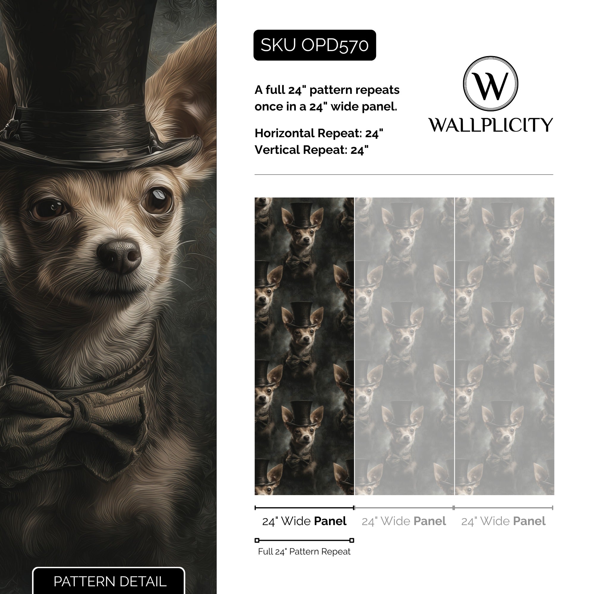 Dapper Chihuahua wallpaper pattern detail and repeat size