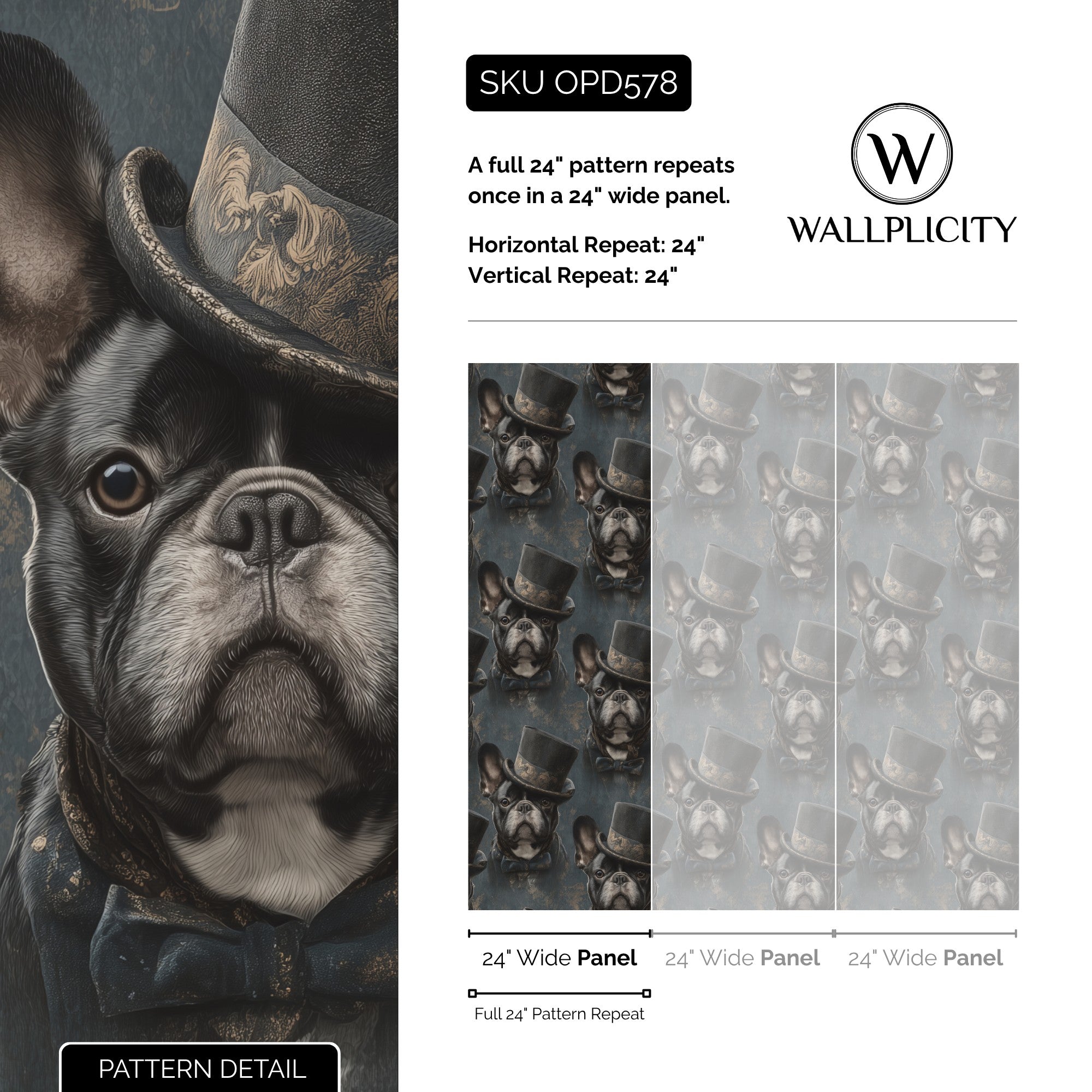 Monsieur Wrinkles wallpaper pattern detail and repeat size