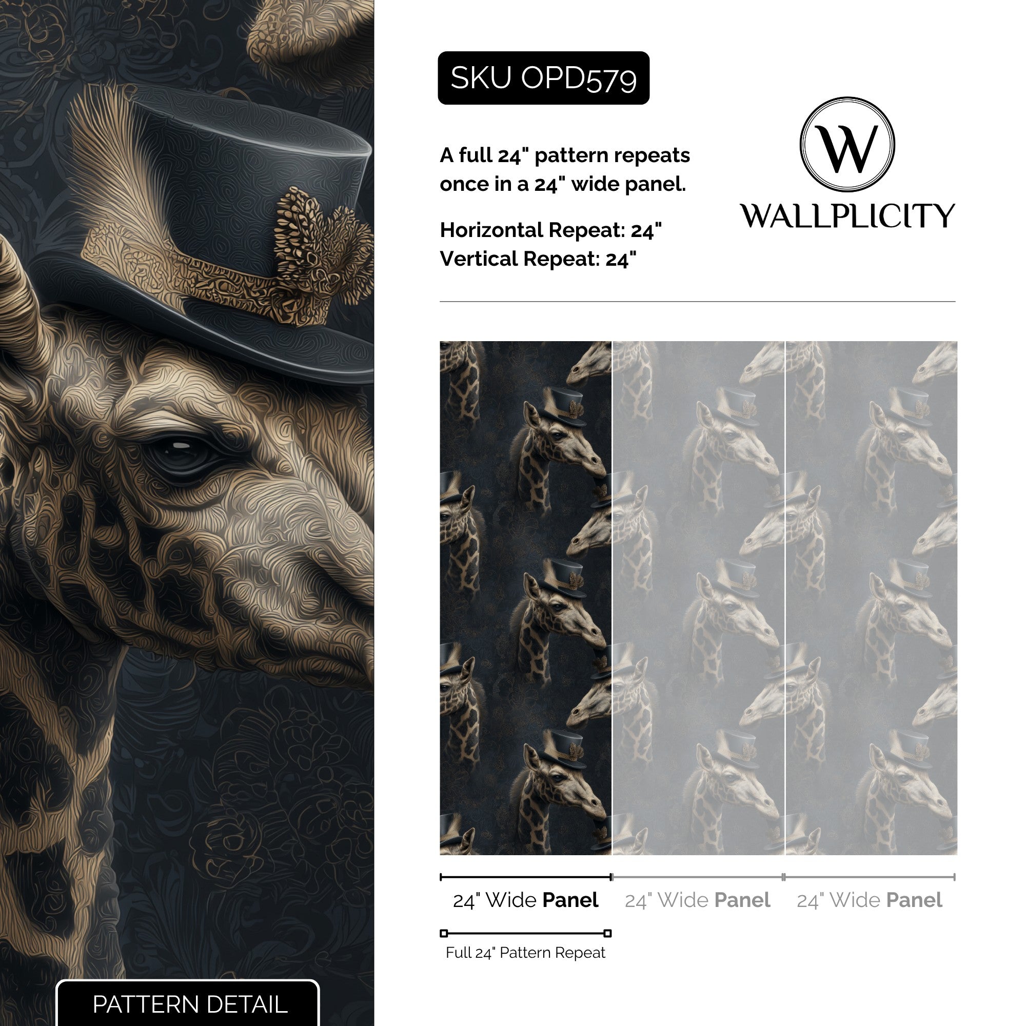 High Society wallpaper pattern detail and repeat size