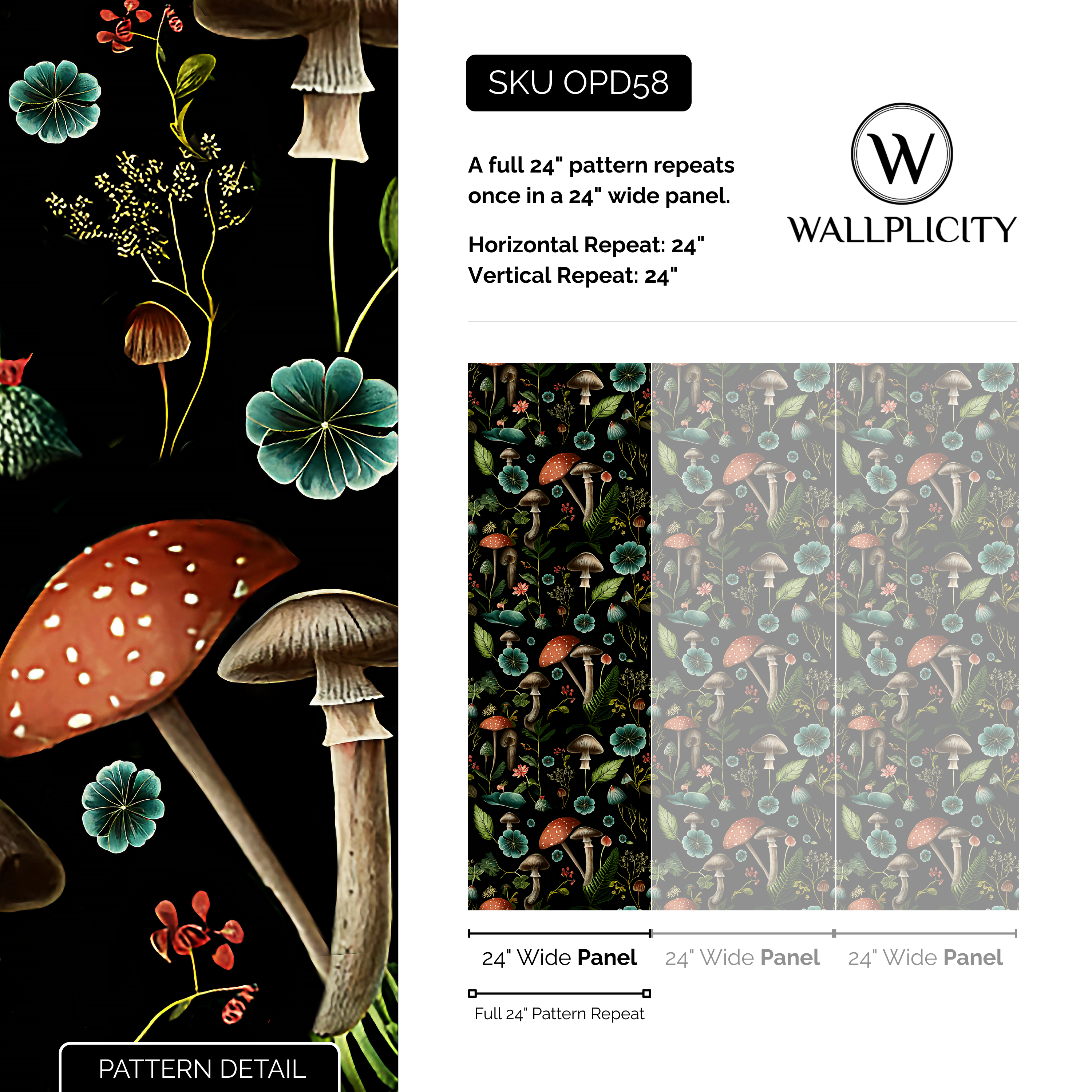 Mushroom Hollow wallpaper pattern detail and repeat size