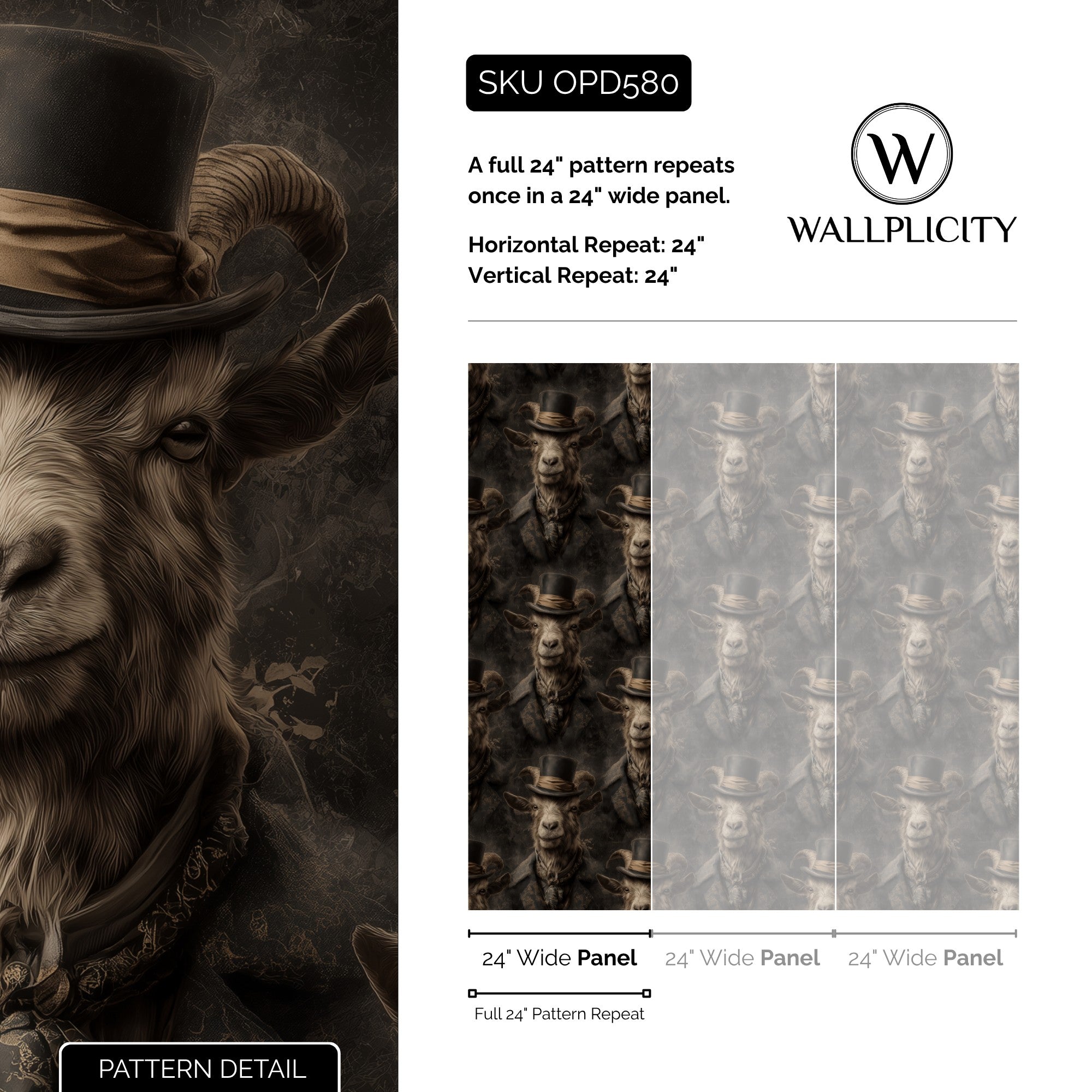 The Old Goat wallpaper pattern detail and repeat size