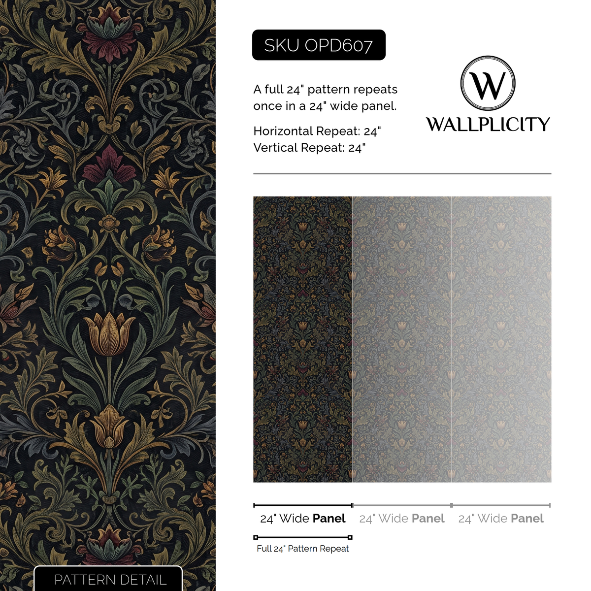 Gilded Tulip wallpaper pattern detail and repeat size