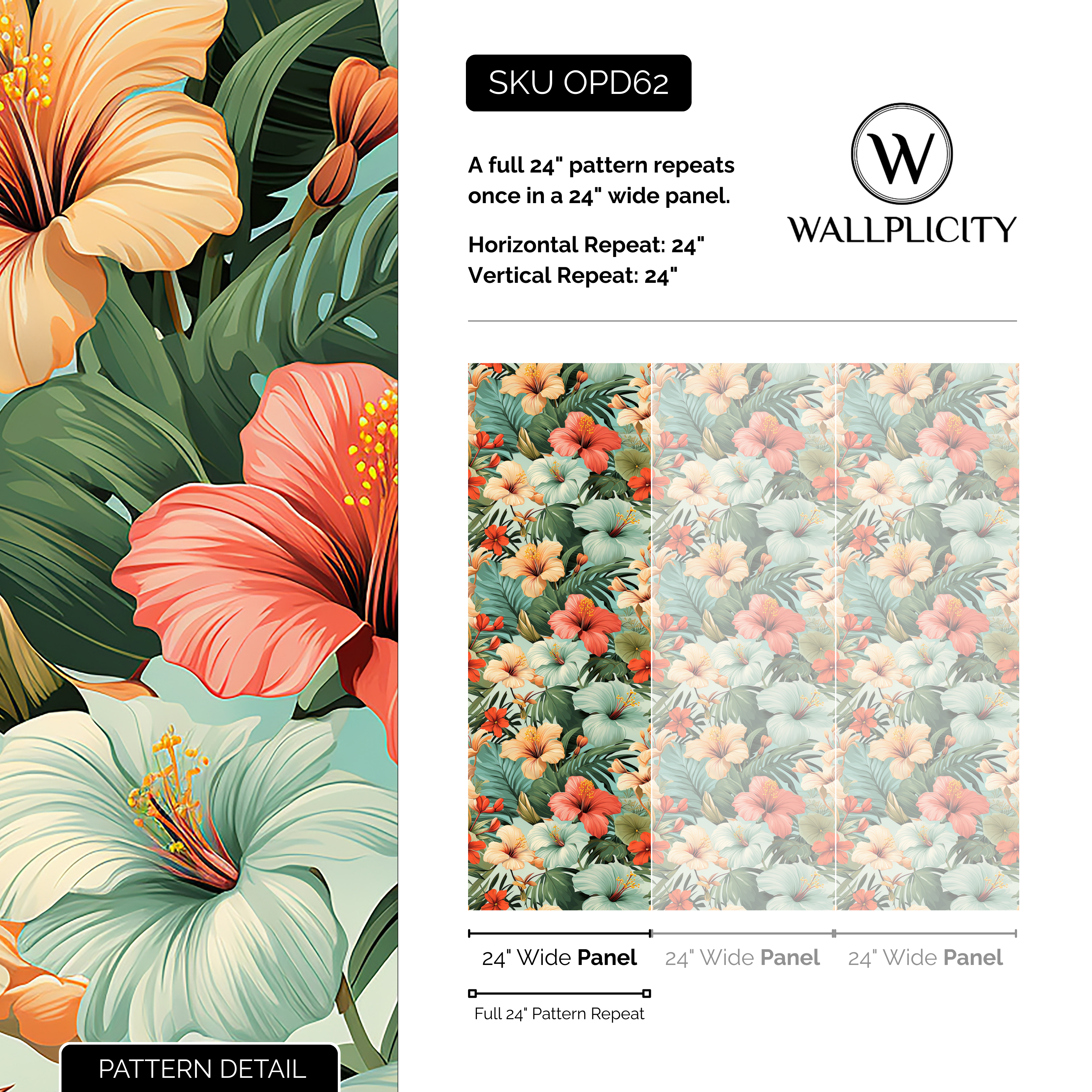 Tiki Teal wallpaper pattern detail and repeat size