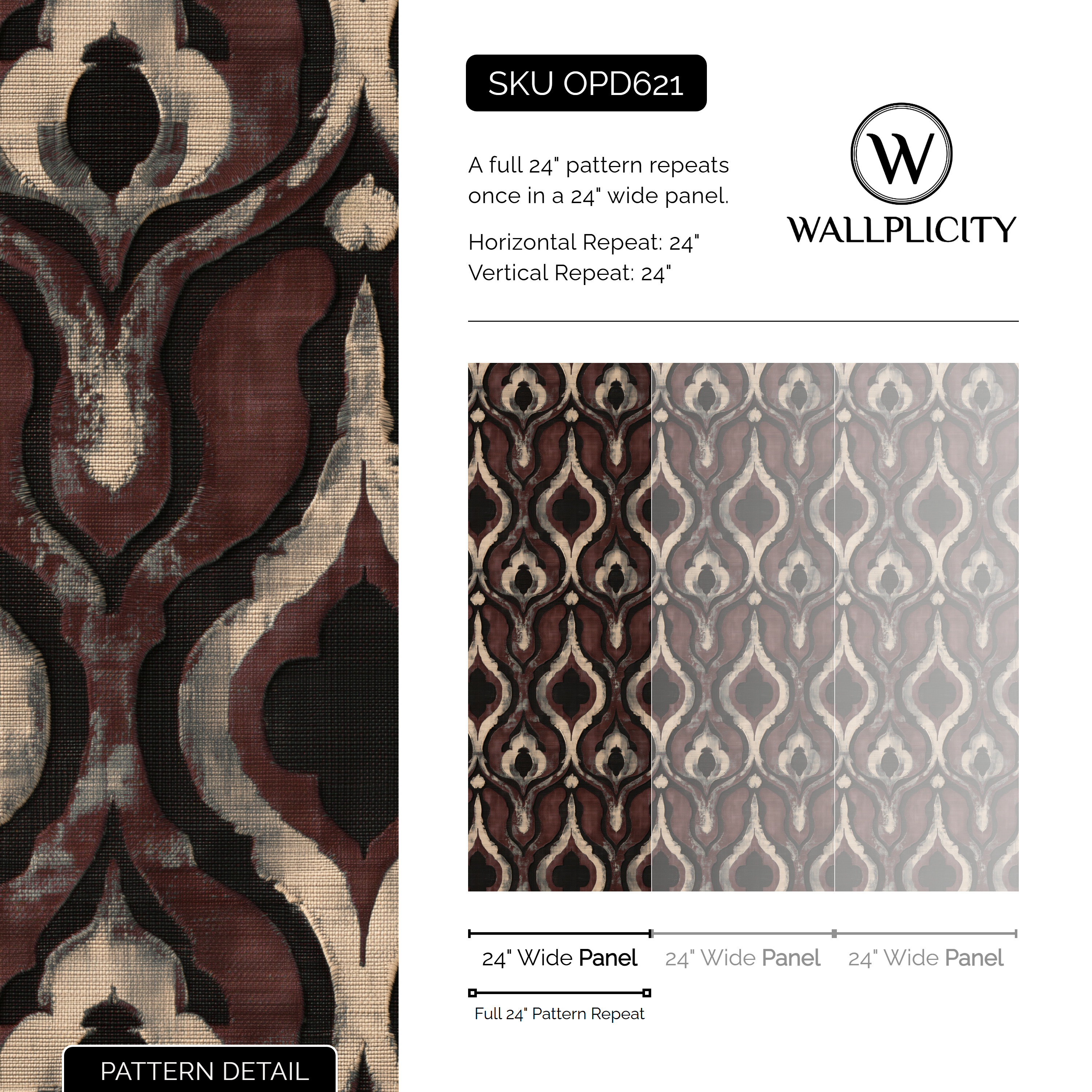 Plum Lantern wallpaper pattern detail and repeat size