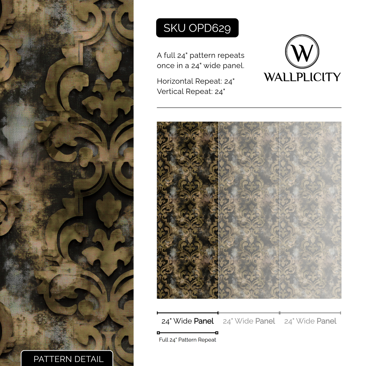 Gilded Relic wallpaper pattern detail and repeat size