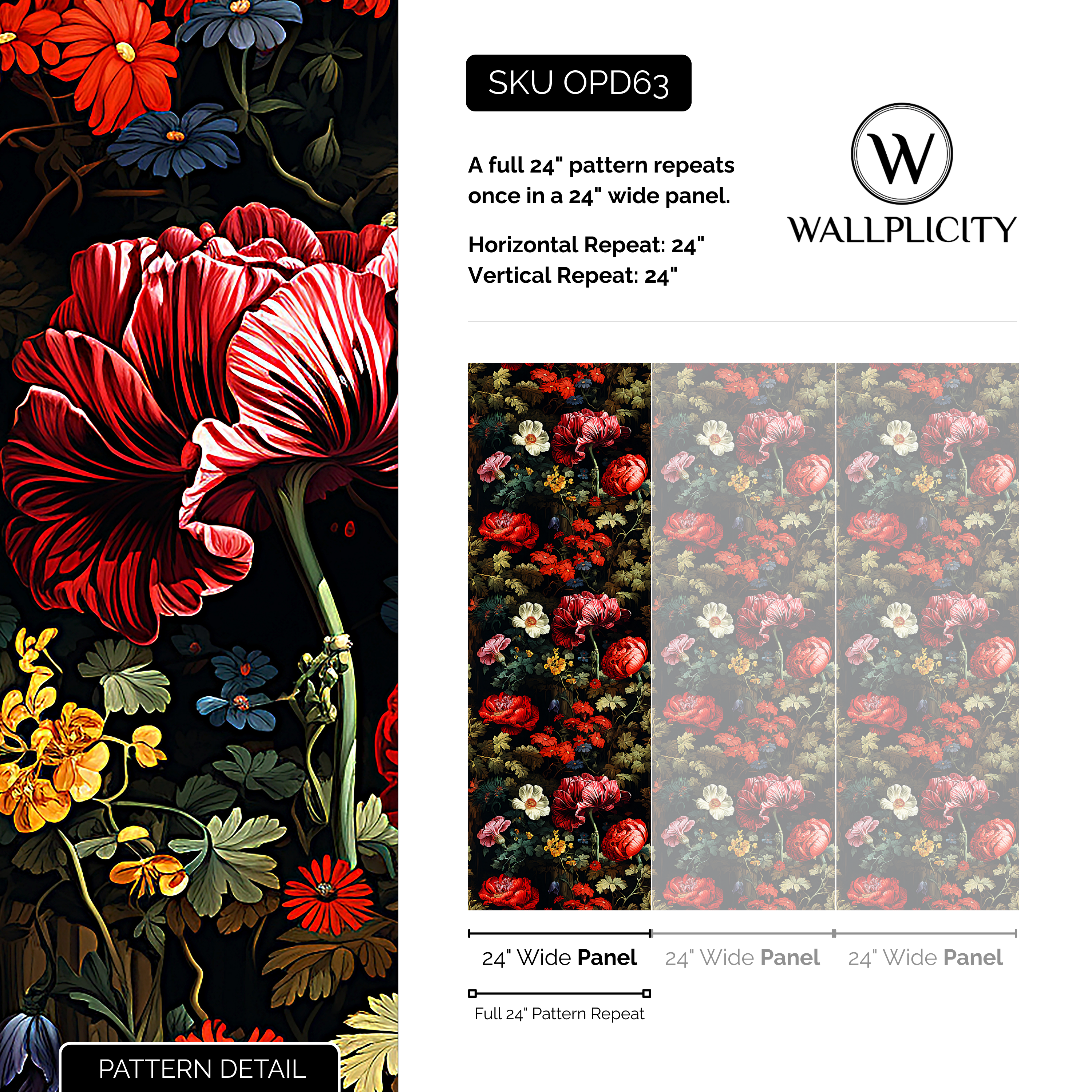 Nightshade wallpaper pattern detail and repeat size
