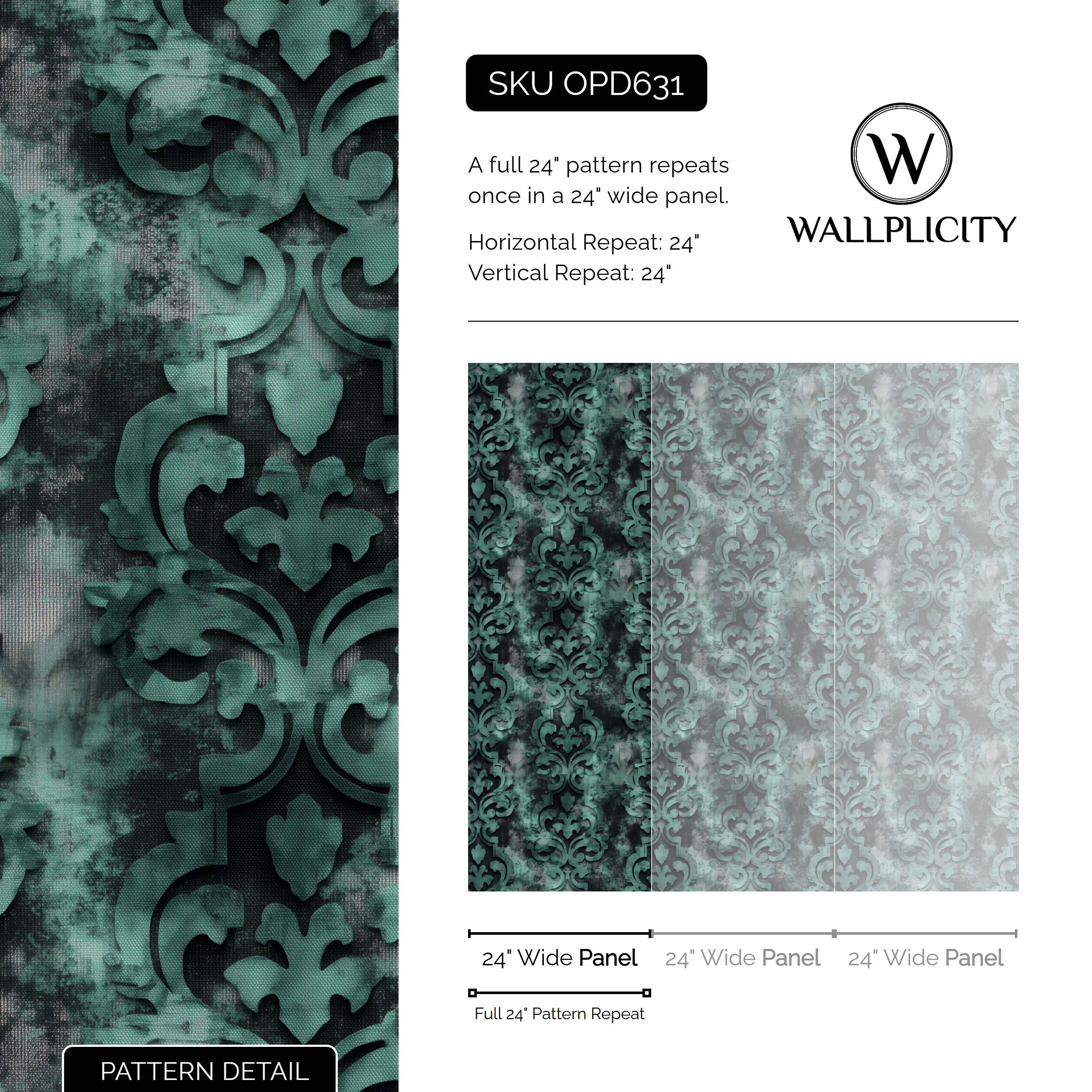 Seafoam Relic wallpaper pattern detail and repeat size