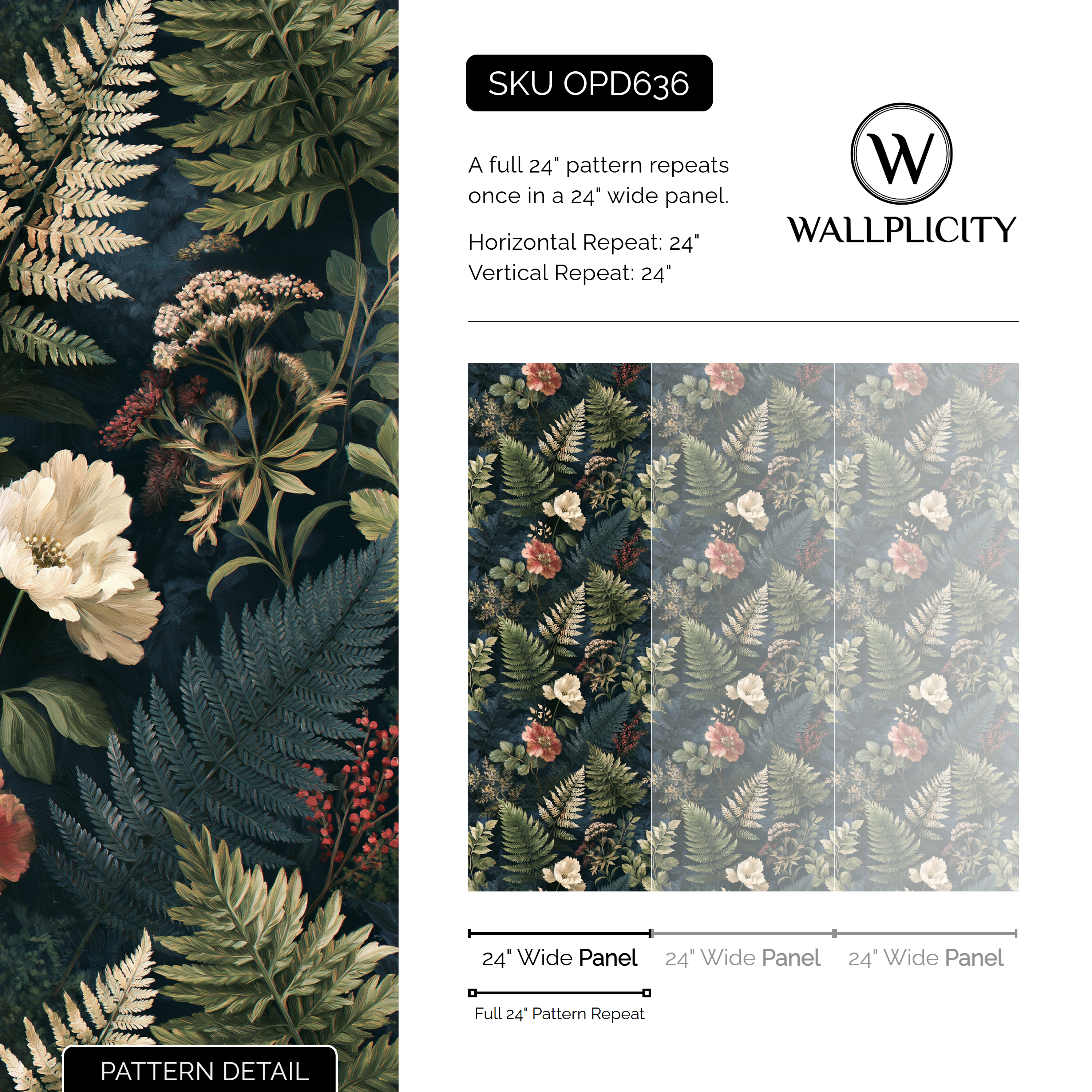 Wild Conservatory wallpaper pattern detail and repeat size