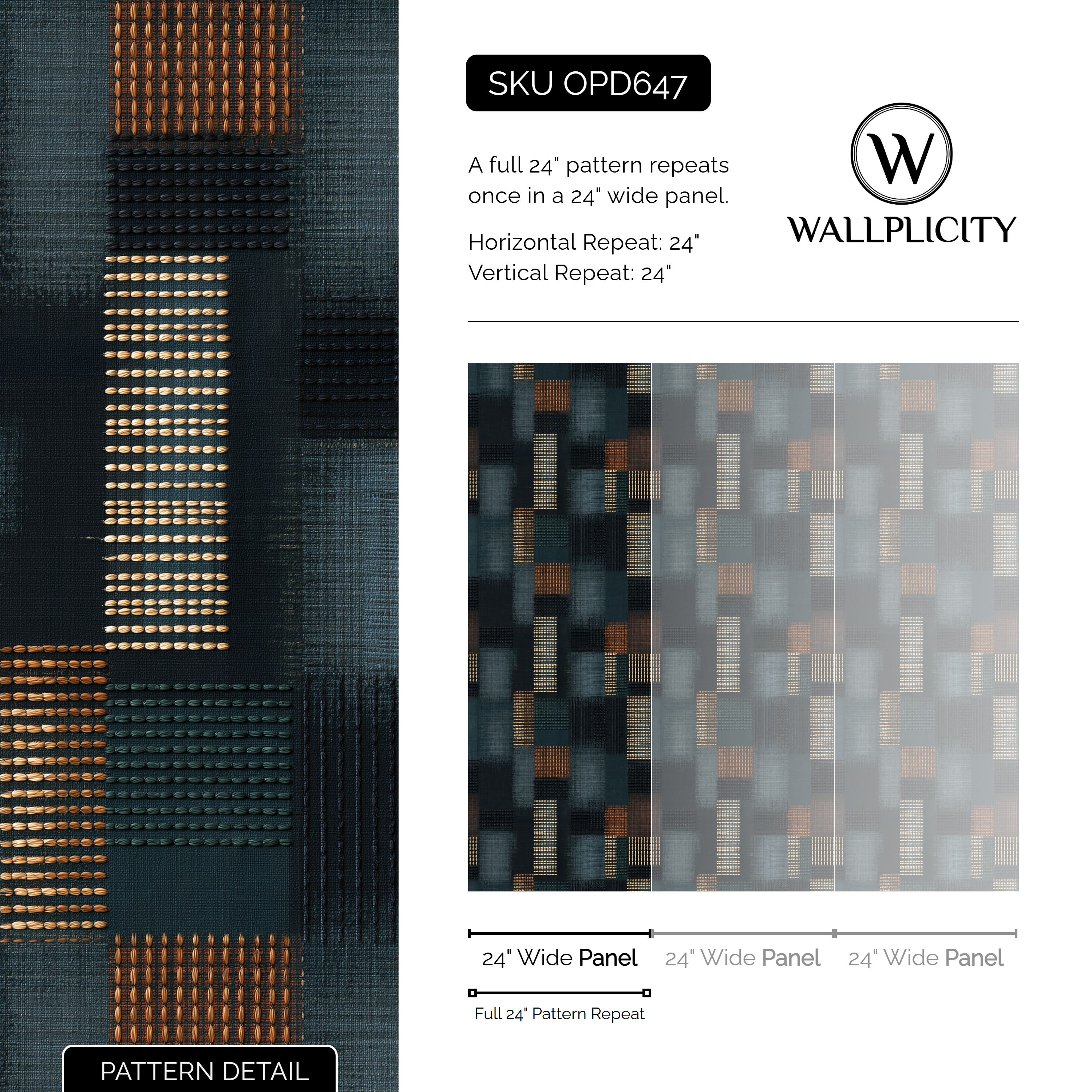 Lantern Plaid wallpaper pattern detail and repeat size