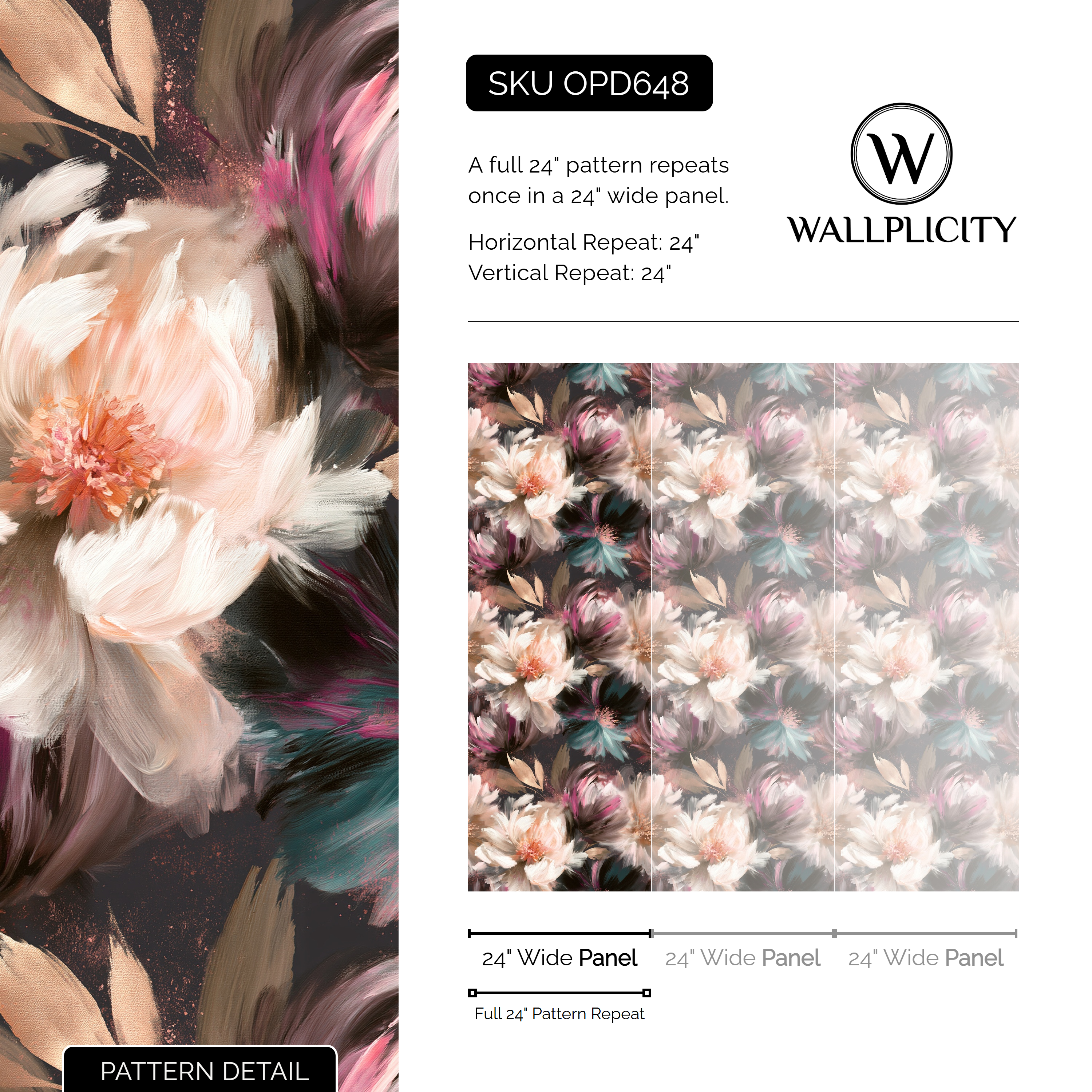 Plume Peony wallpaper pattern detail and repeat size