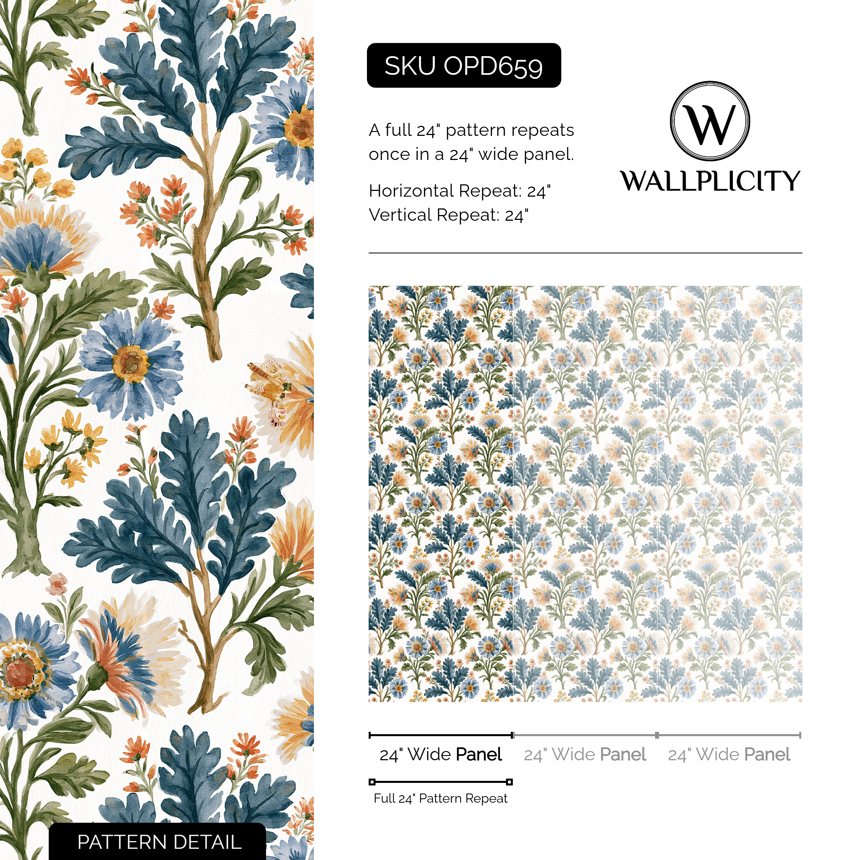 Cornflower Chintz wallpaper pattern detail and repeat size