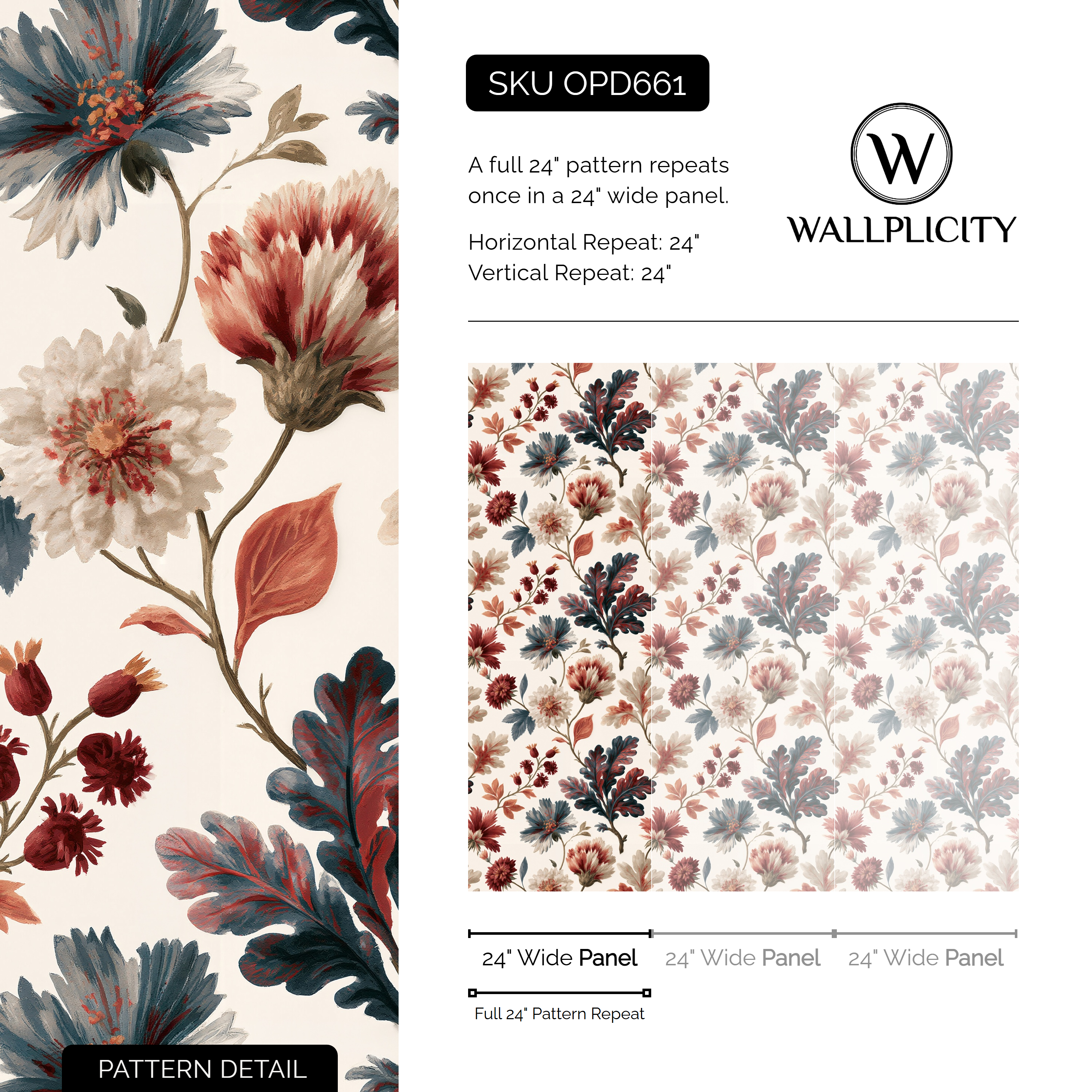 Autumn Posy wallpaper pattern detail and repeat size