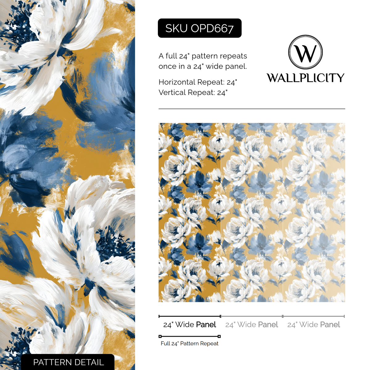 Goldenrod Bloom wallpaper pattern detail and repeat size