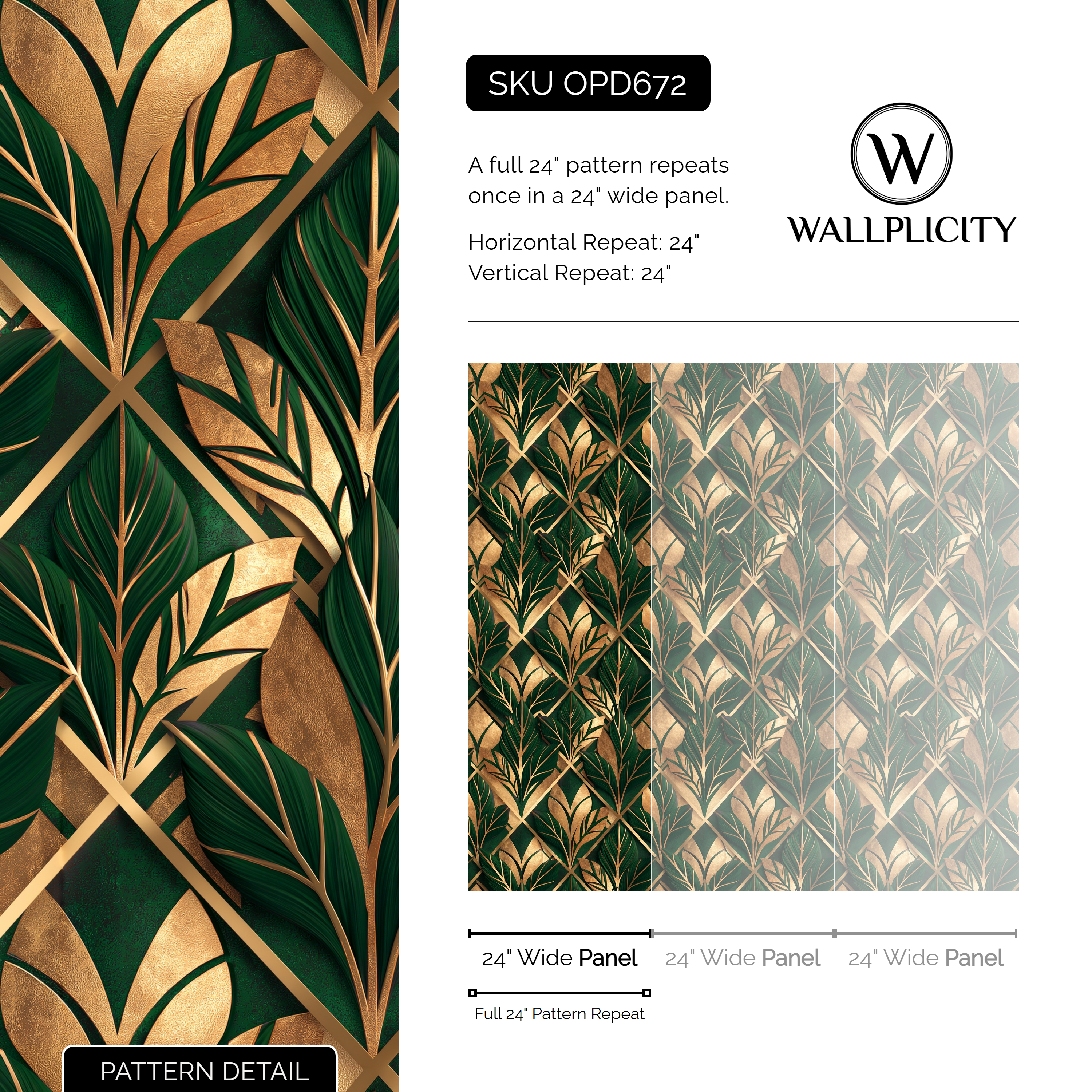 Malachite Marquee wallpaper pattern detail and repeat size