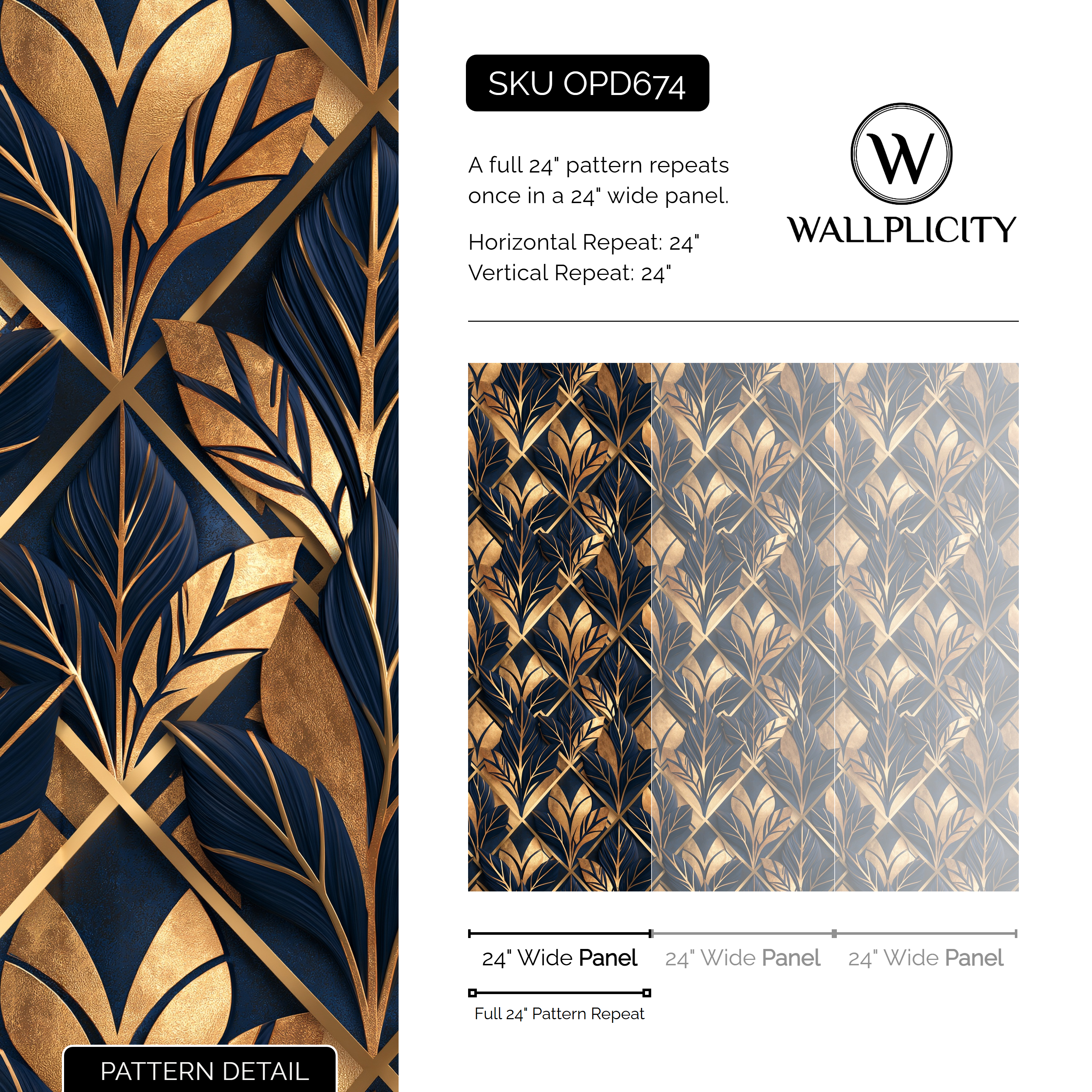 Sapphire Marquee wallpaper pattern detail and repeat size