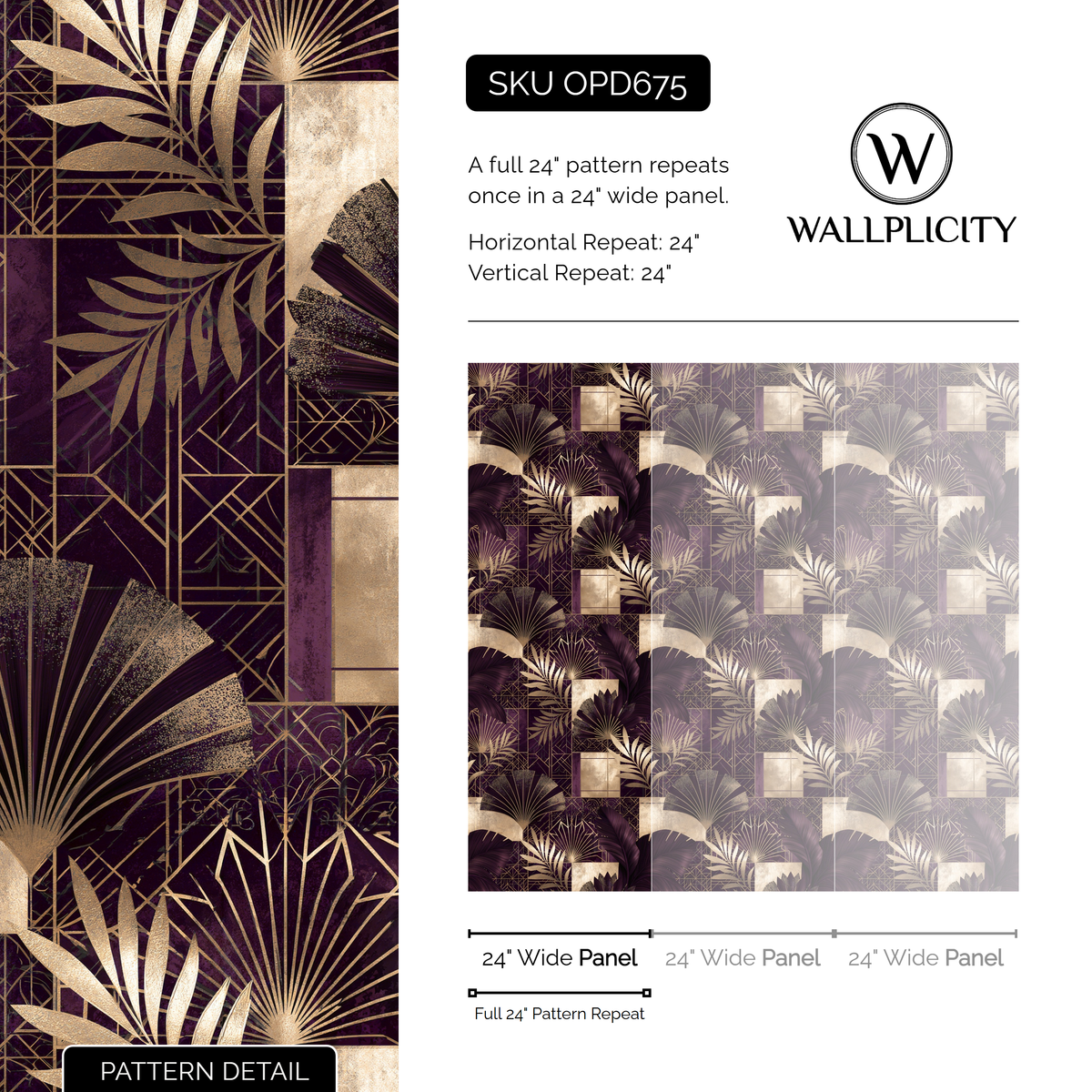 Plum Gala wallpaper pattern detail and repeat size