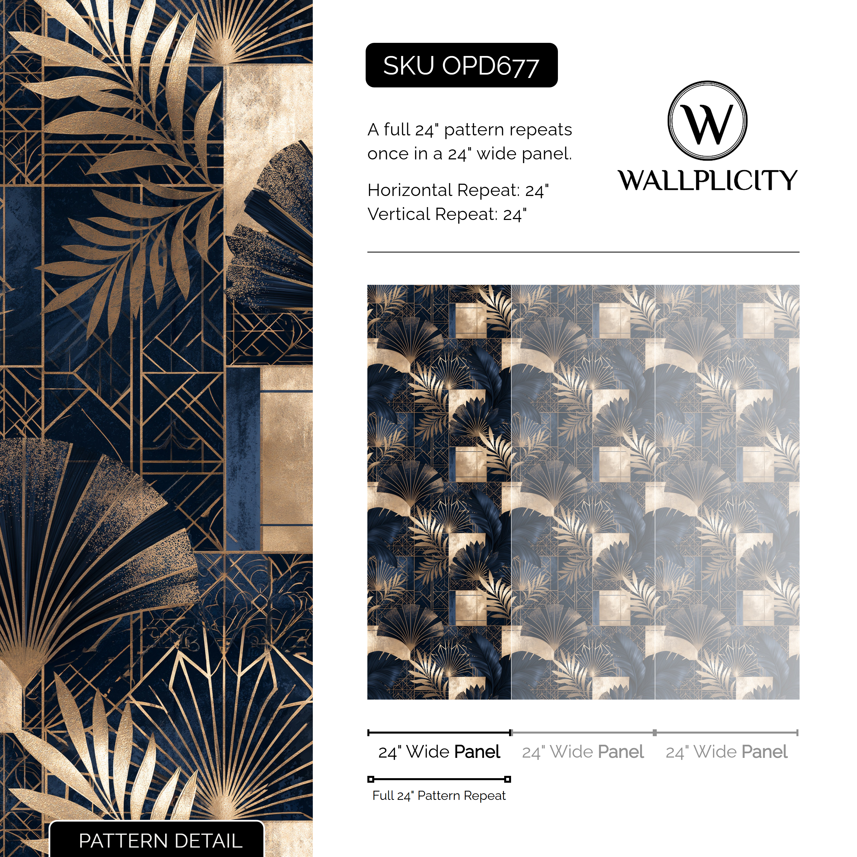 Cobalt Gala wallpaper pattern detail and repeat size
