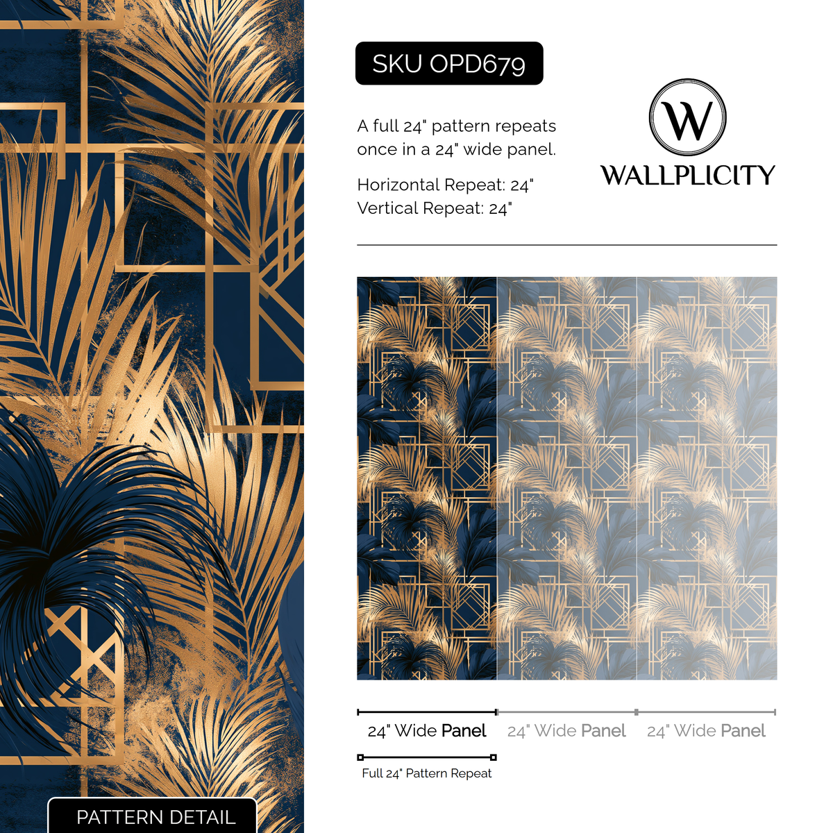 Palm Parquet wallpaper pattern detail and repeat size