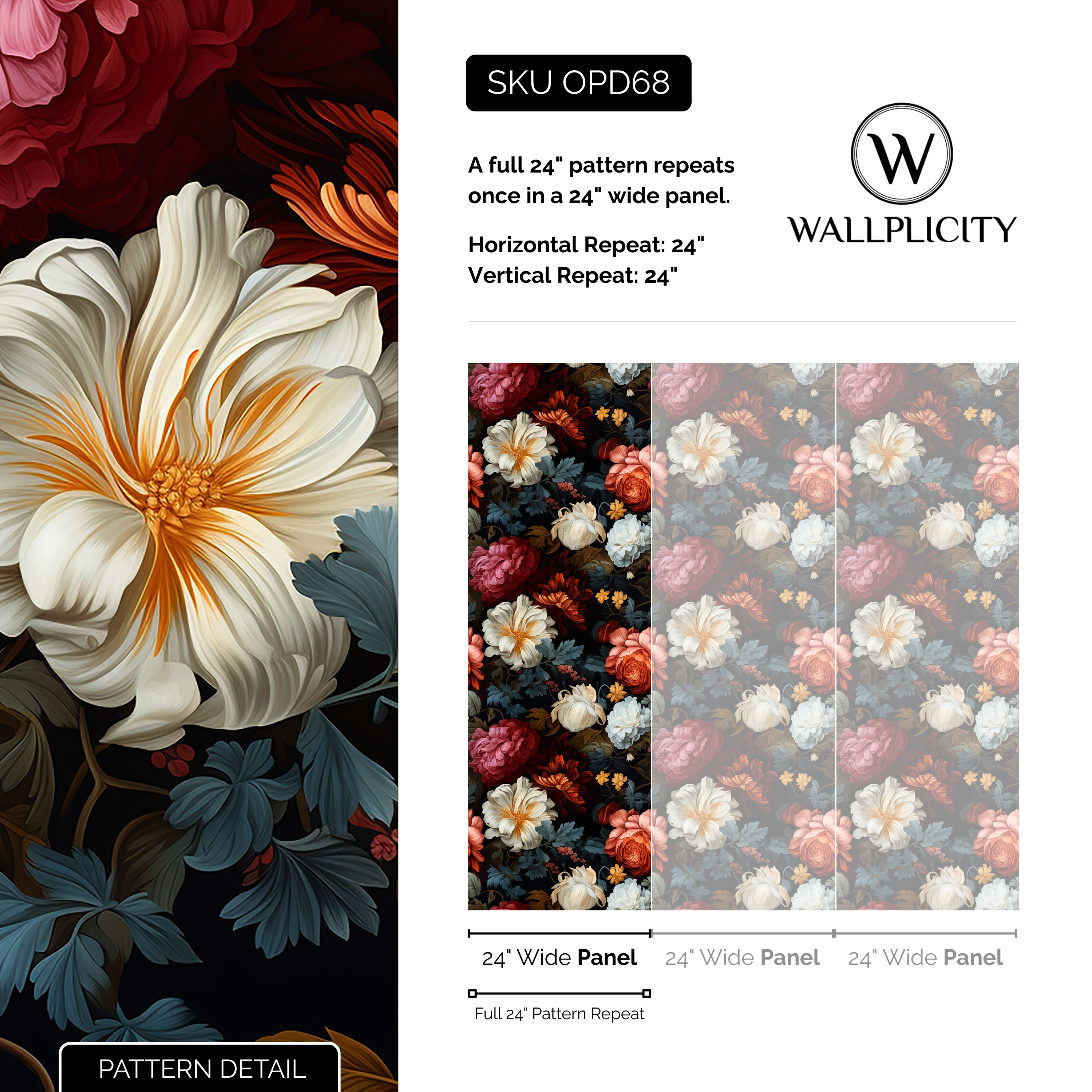Dusk Garden wallpaper pattern detail and repeat size
