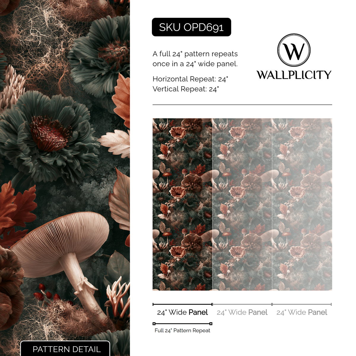Ember Forage wallpaper pattern detail and repeat size