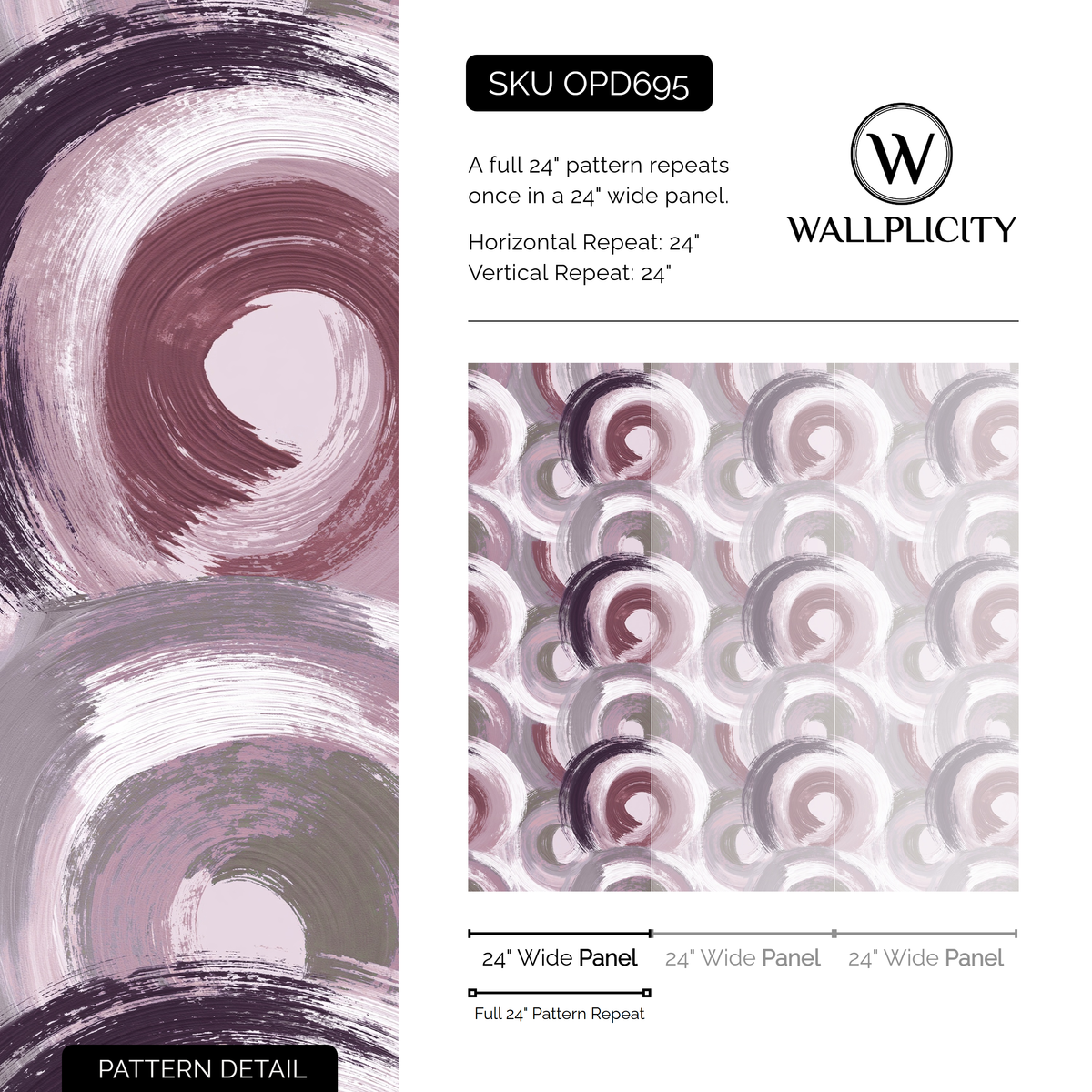 Mauve Halo wallpaper pattern detail and repeat size