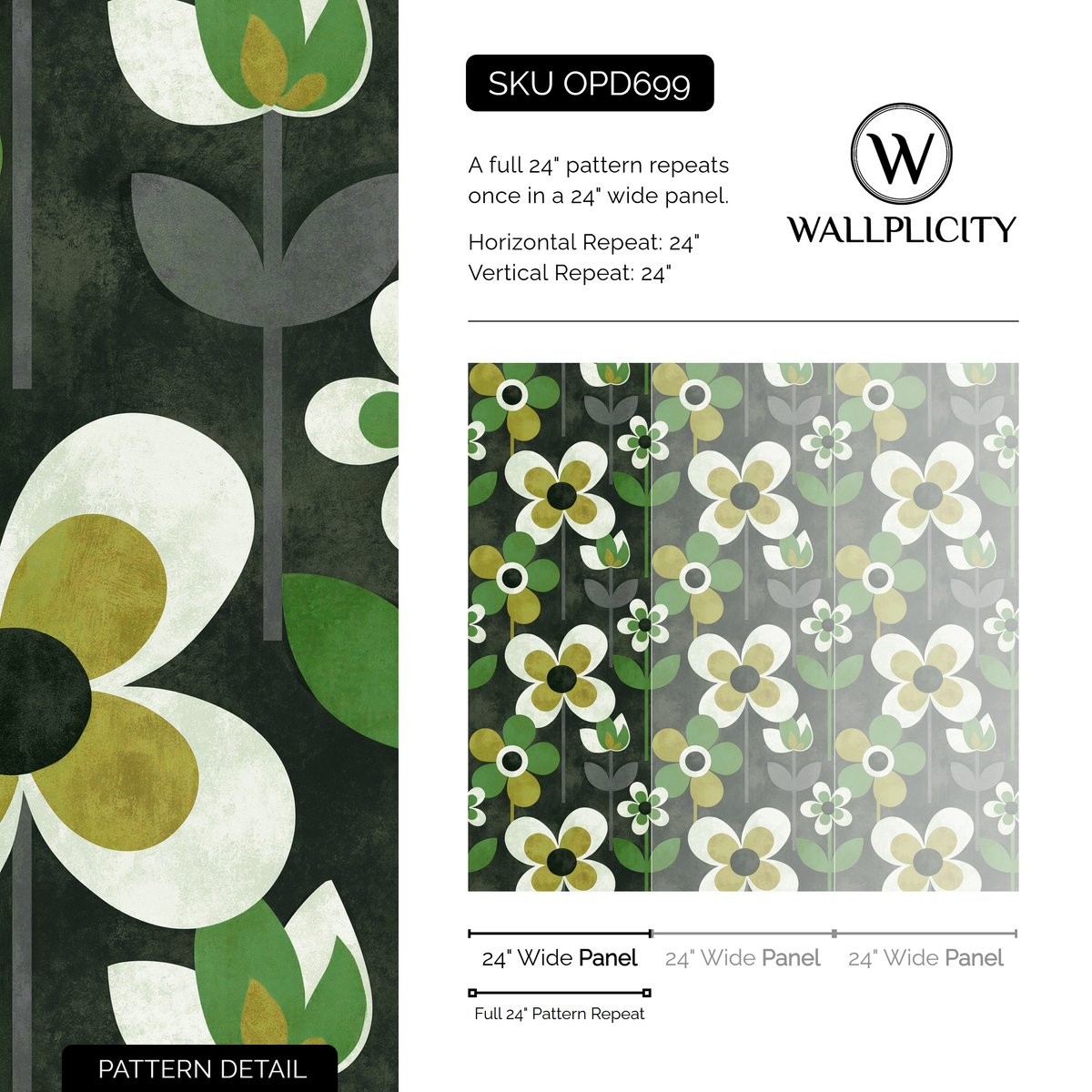 Pistachio Mod wallpaper pattern detail and repeat size