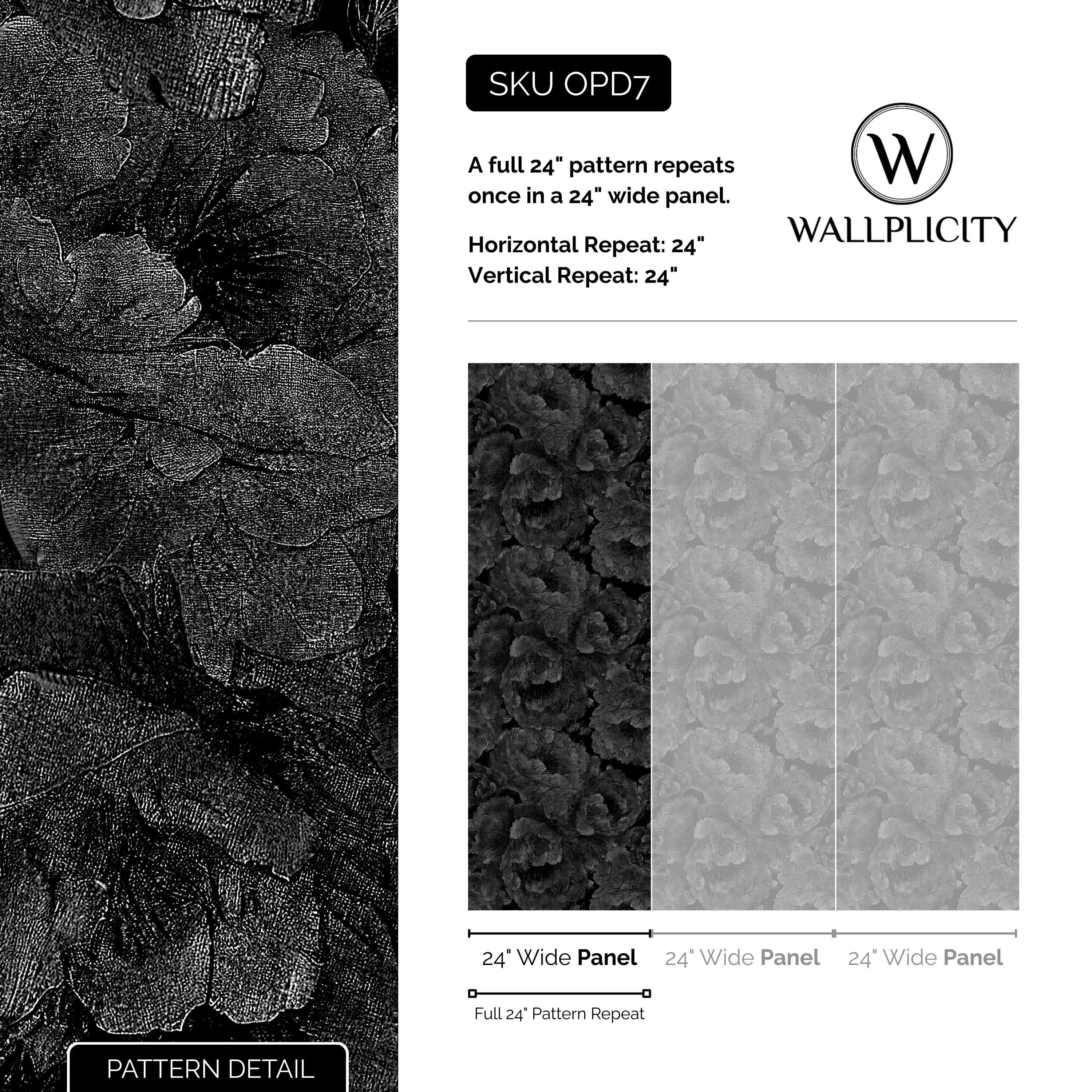 Peony Noir wallpaper pattern detail and repeat size
