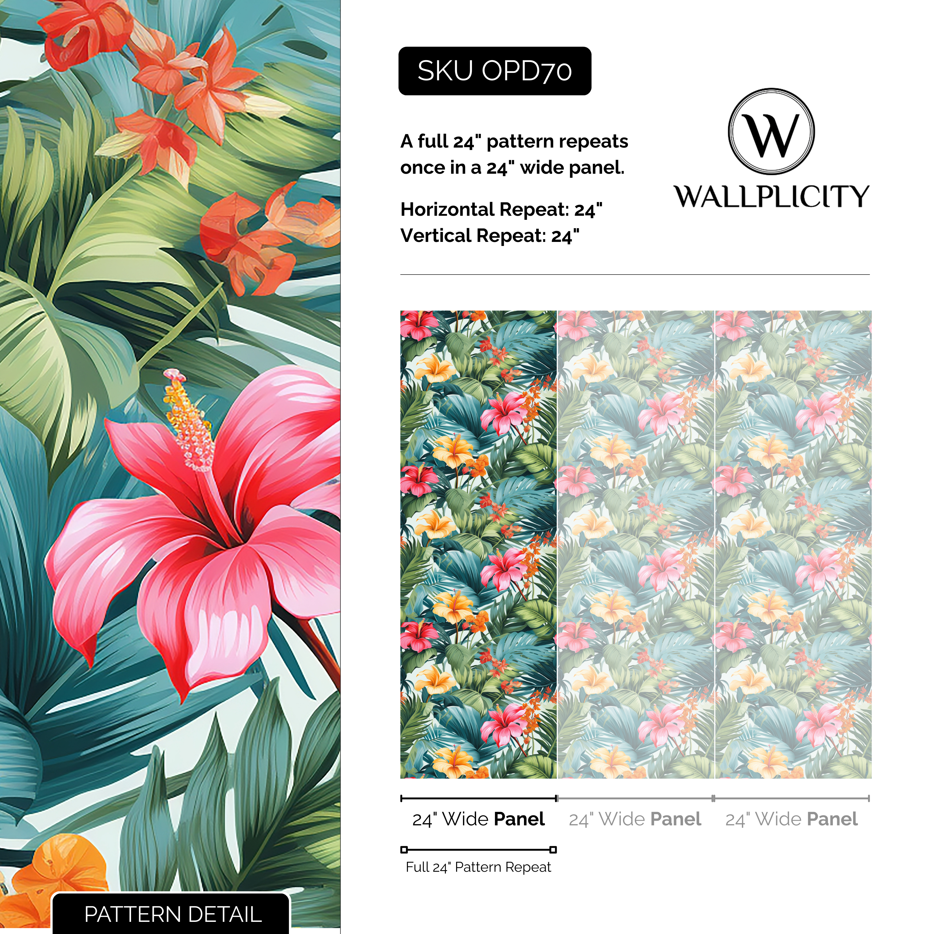 Jungle Club wallpaper pattern detail and repeat size