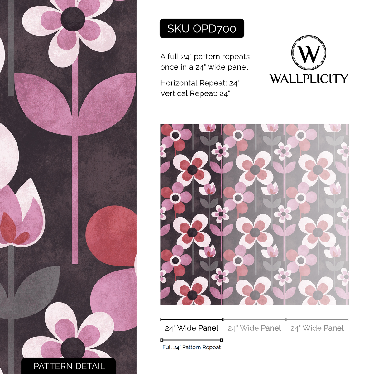 Orchid Mod wallpaper pattern detail and repeat size
