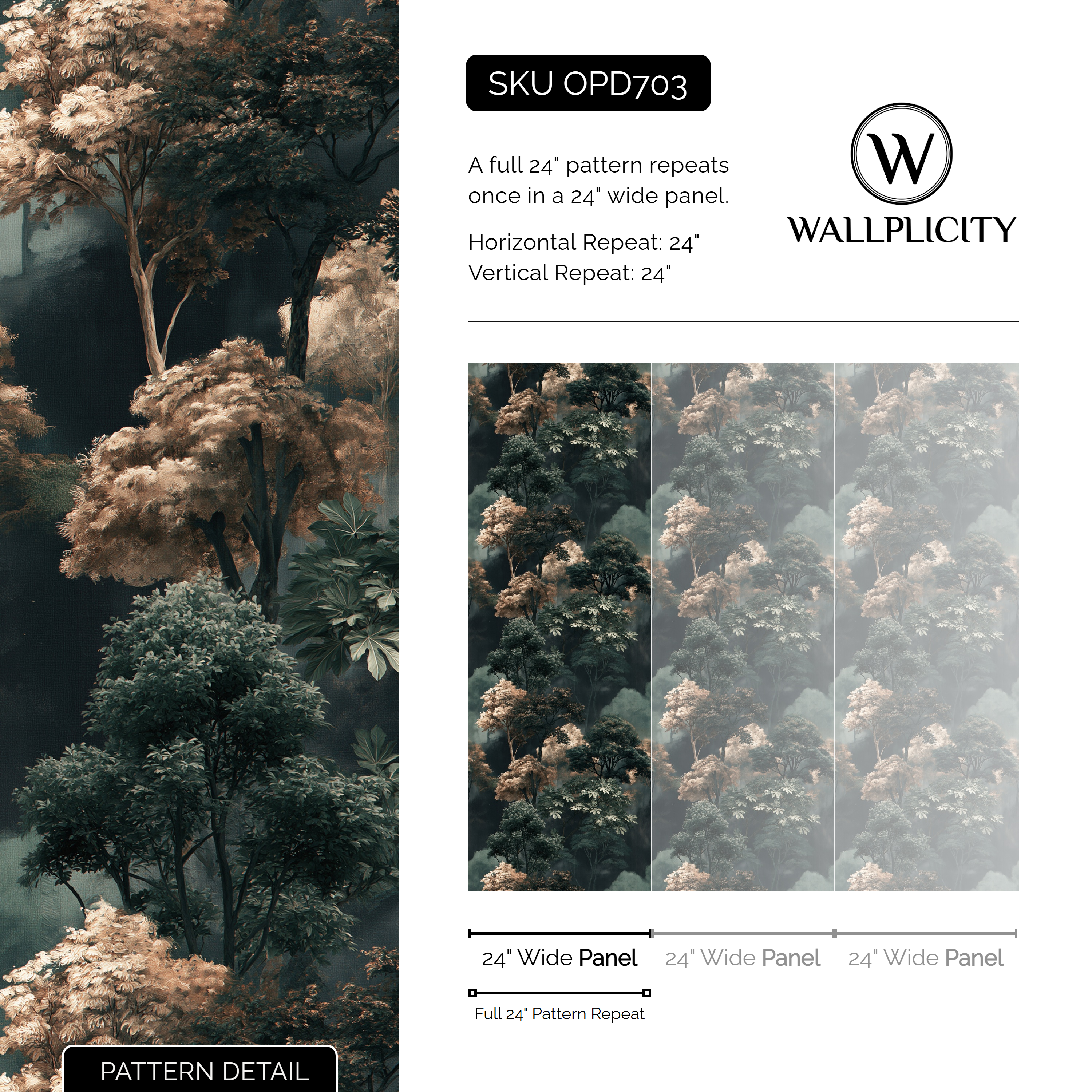 Twilight Canopy wallpaper pattern detail and repeat size