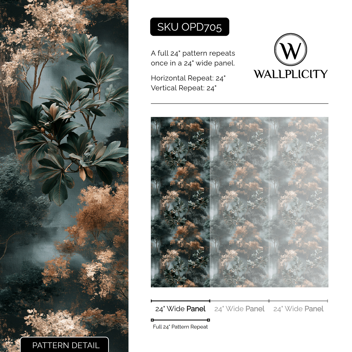 Copper Magnolia wallpaper pattern detail and repeat size